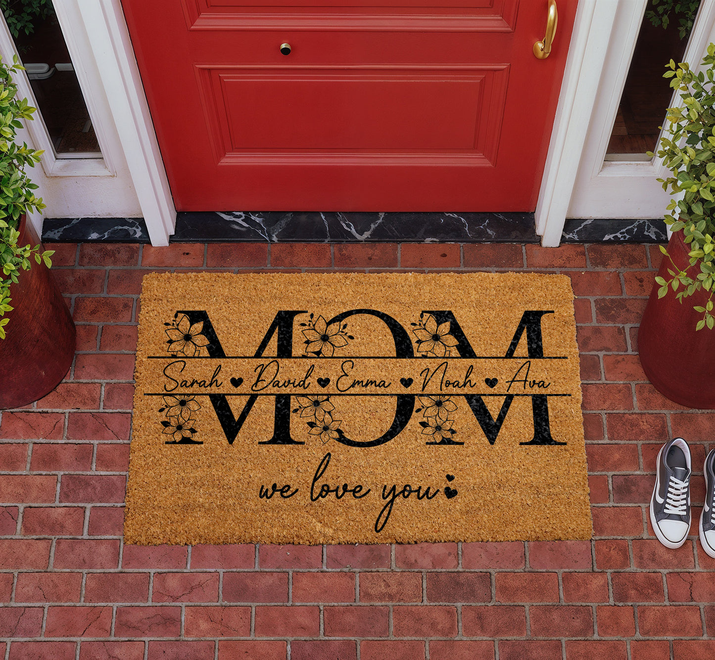 Floral Mom Doormat, Custom Kids' Names Welcome Mat, Mother's Day Gift
