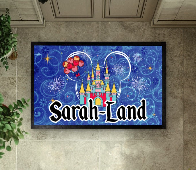 Create a magical entrance with Personalized Disneyland Kids Room Doormat.