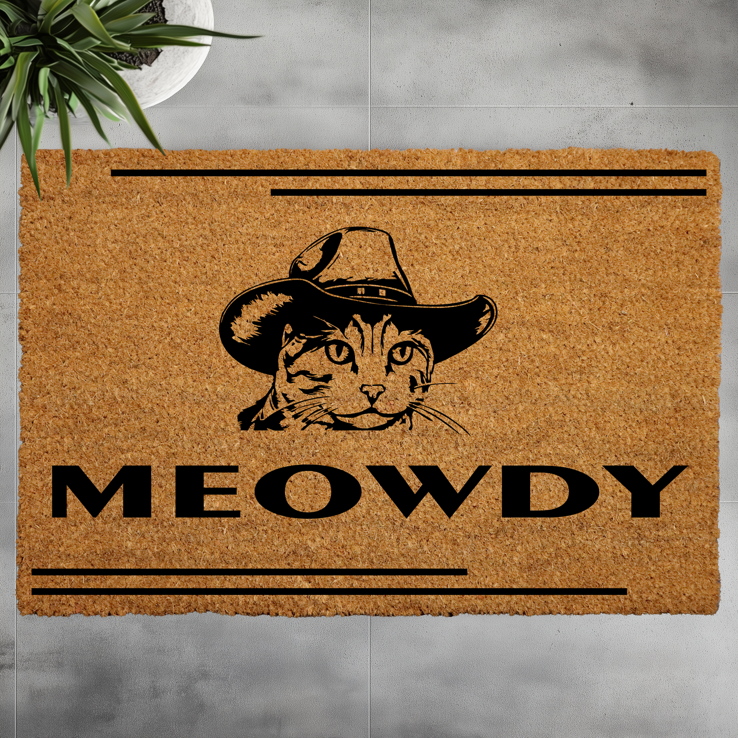 Meowdy Cat Themed Doormat, Cute Outdoor Decor & Housewarming Gift
