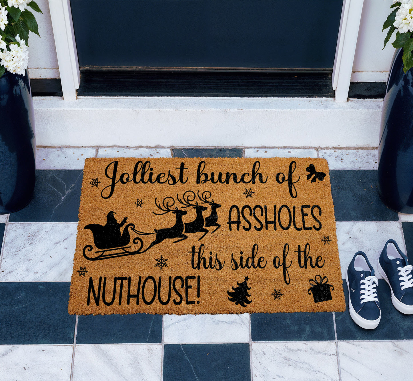 Jolliest Bunch Doormat: Humorous Holiday Decor, Housewarming Gift