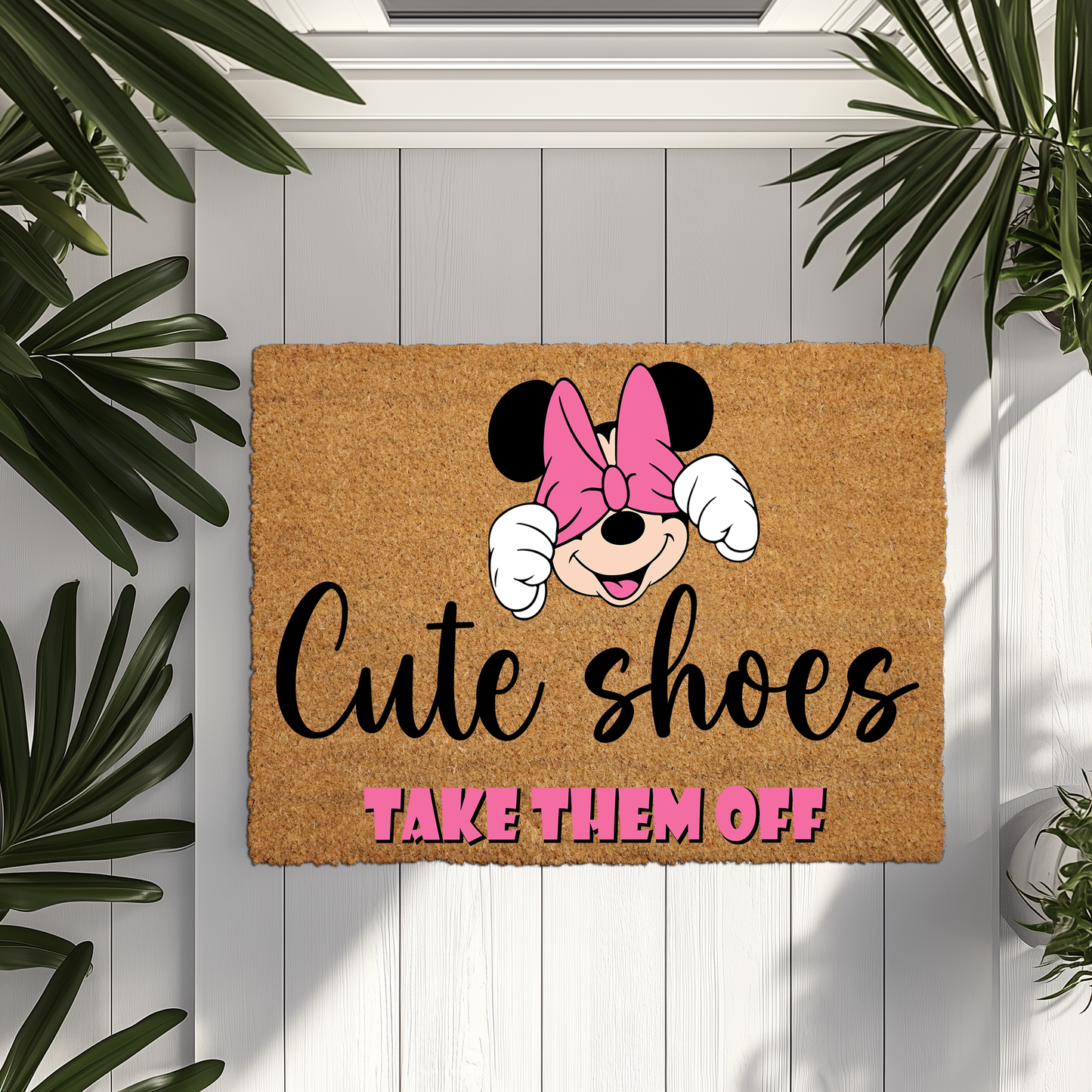 Take Off Shoes, Minnie Mouse Doormat, Farmhouse Outdoor Decor Gift