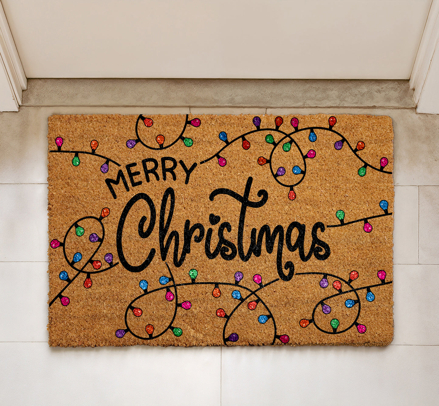 String Lights Festive Gift, Merry Christmas Welcome Mat, Colorful Doormat