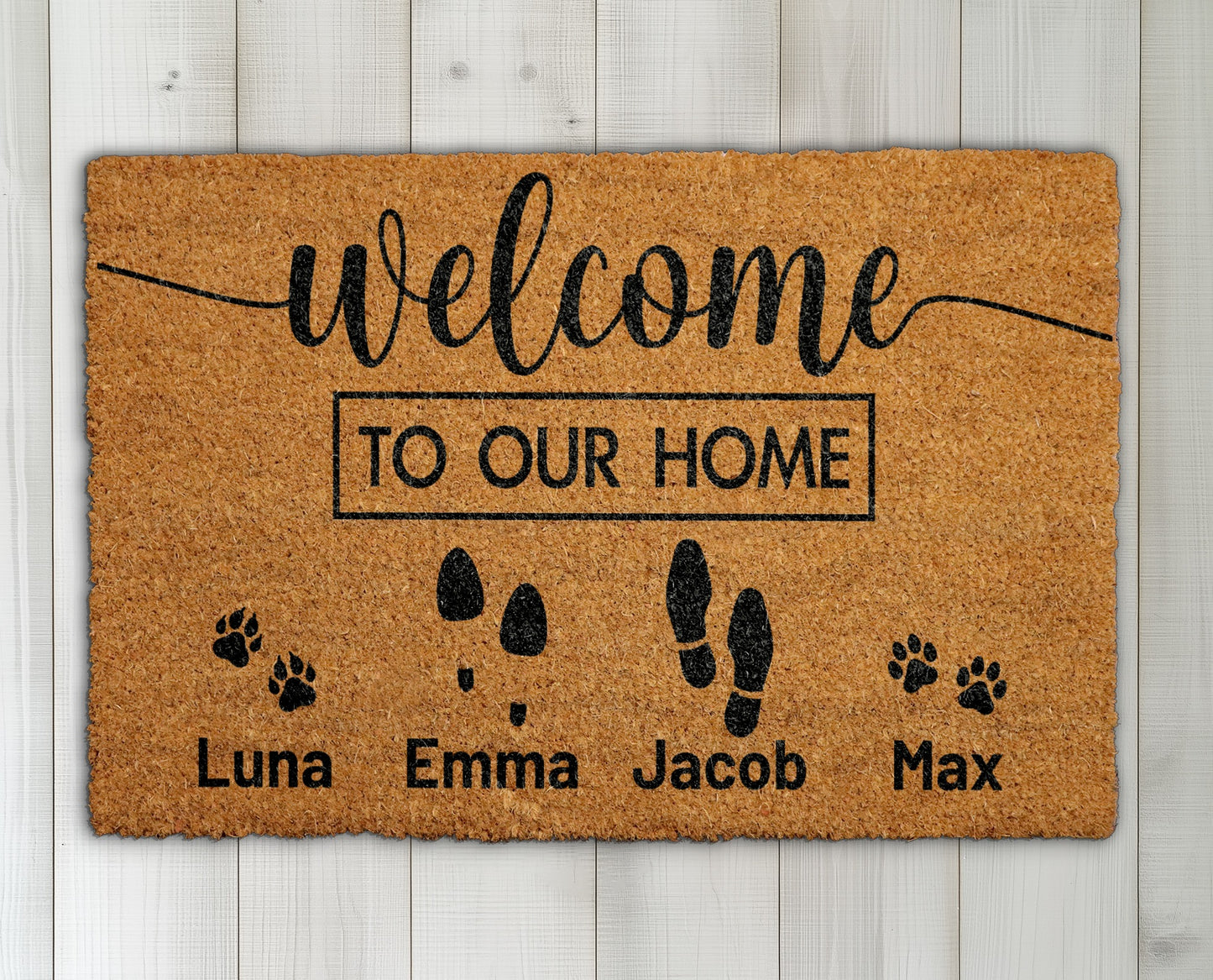 Custom Family & Pet Name Doormat, Personalized Paw Print Porch Decor