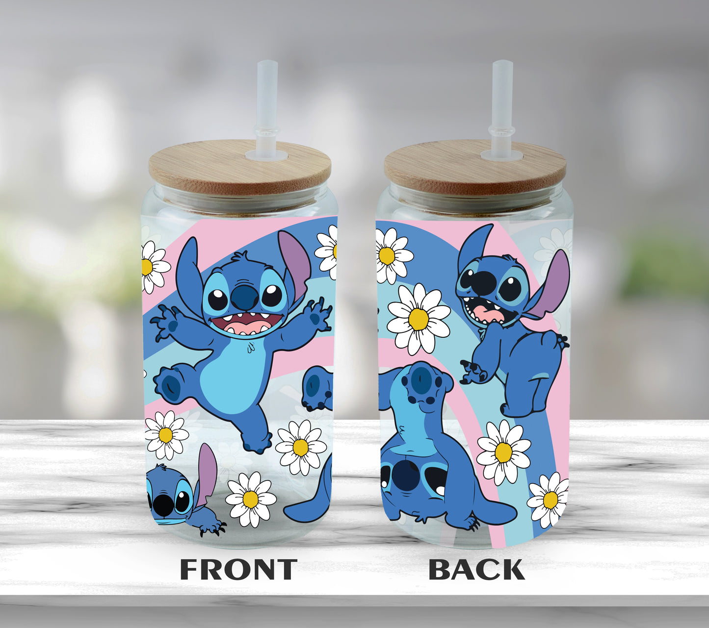Cute Disney Lover Glass Tumbler, Stitch, Aesthetic Iced Tea Cup