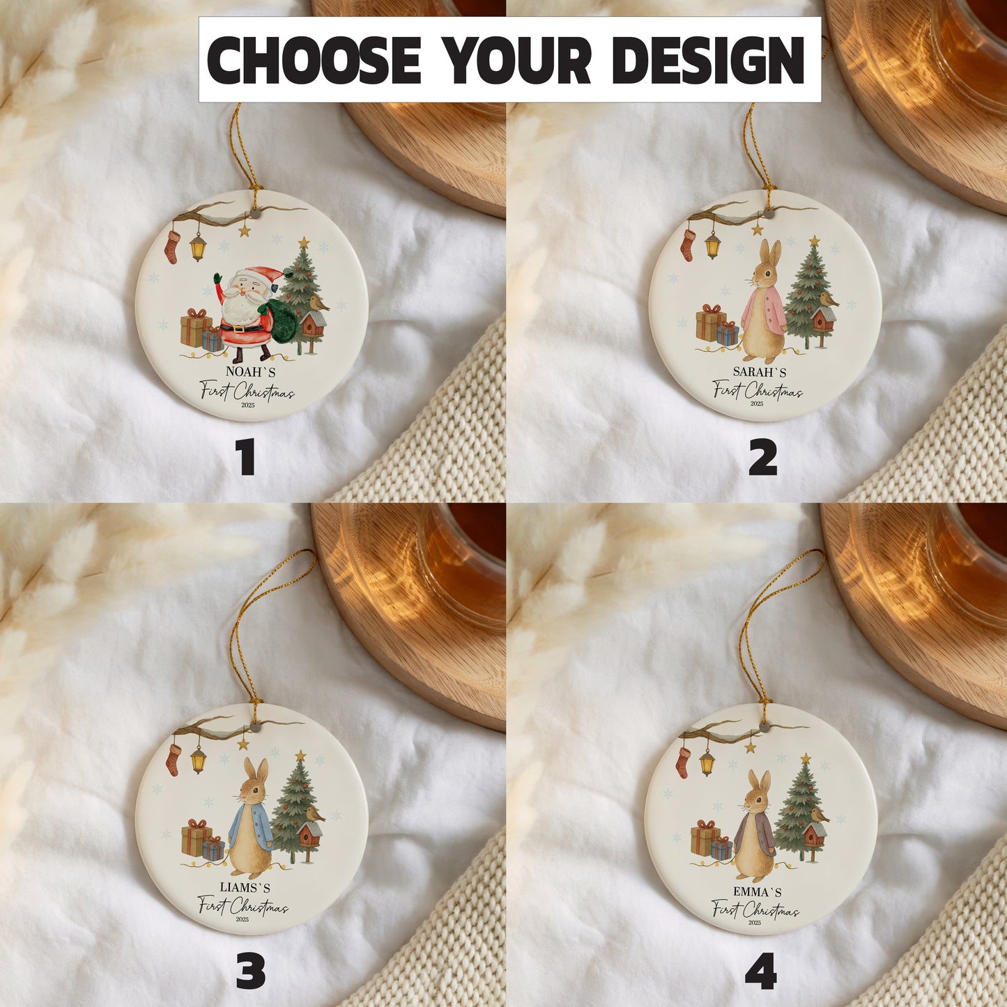 Santa Design Ceramic Ornament, Perfect Keepsake for Winter Baby.
