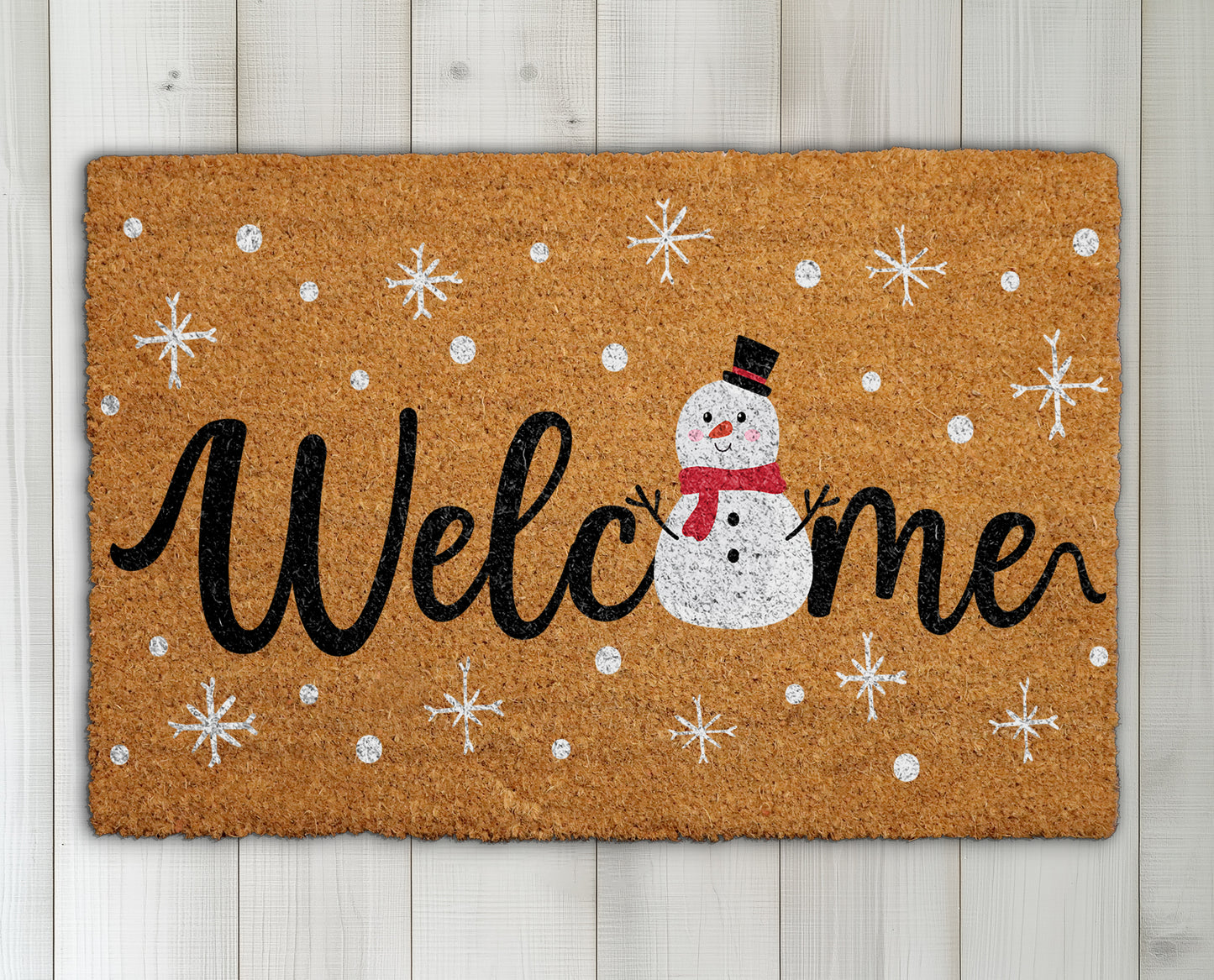 Snowman Welcome Mat, Winter Snowflake Rug, Christmas Housewarming Decor