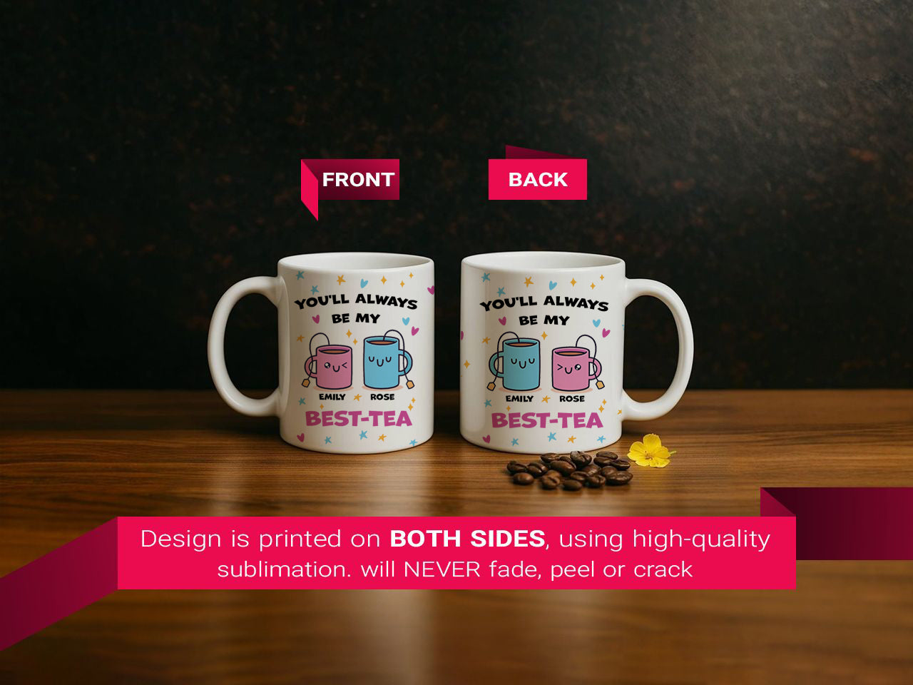 BFF Ceramic Mug, Friendship Tea Cup, Cute Bestie Gift