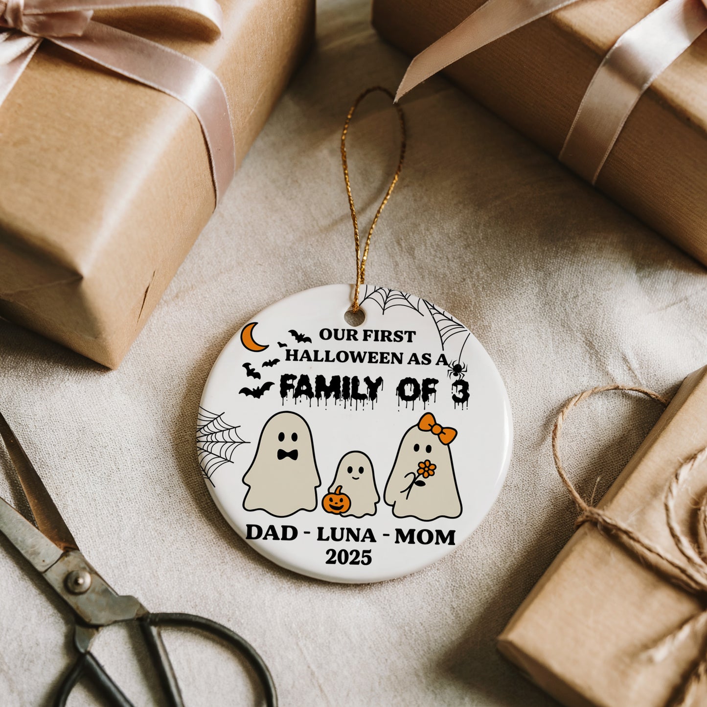 Custom Ghost Family Ornament: Cherish Baby's First Halloween Together