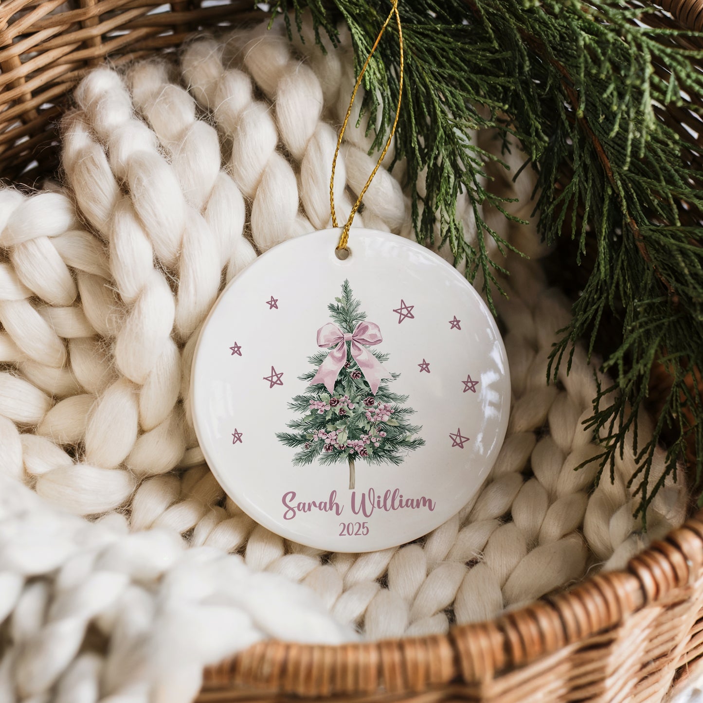 Personalized Pink Coquette Christmas Ornament, Unique Coworker Secret Santa Gift