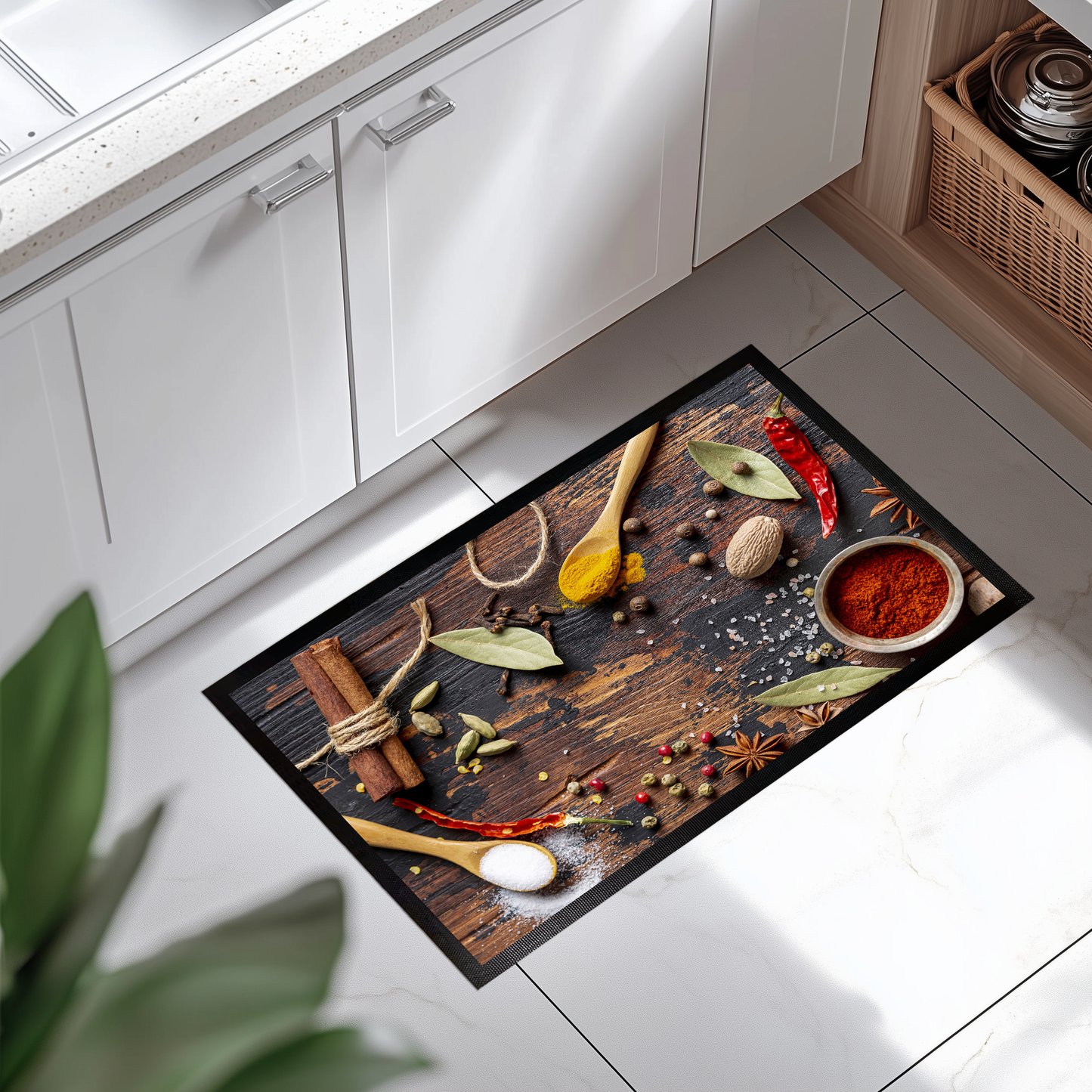 Herb And Spice Kitchen Mat, Cozy Cook Floor Rug!