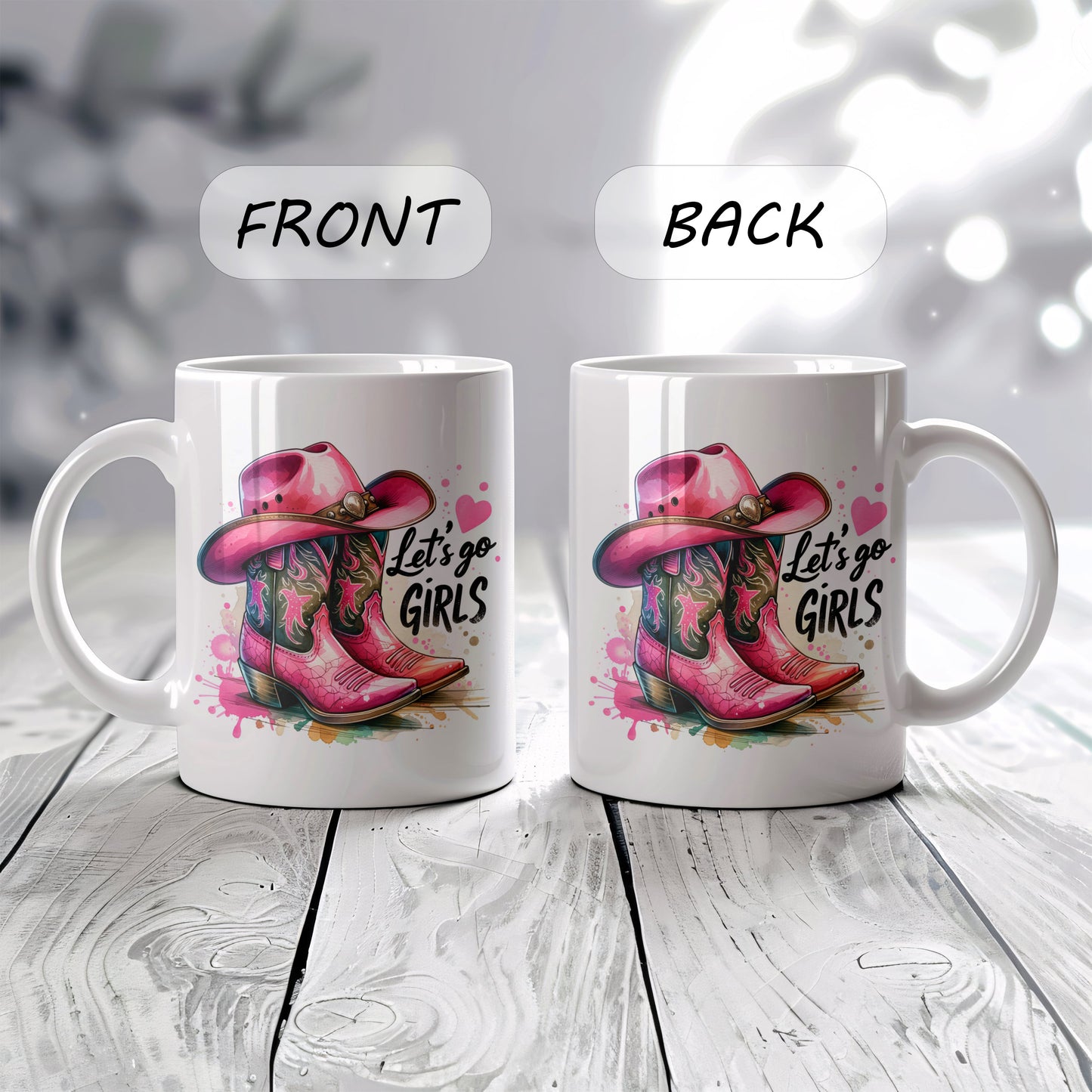 Country Girl Coffee Mug, Pink Boots & Hat Design Cup
