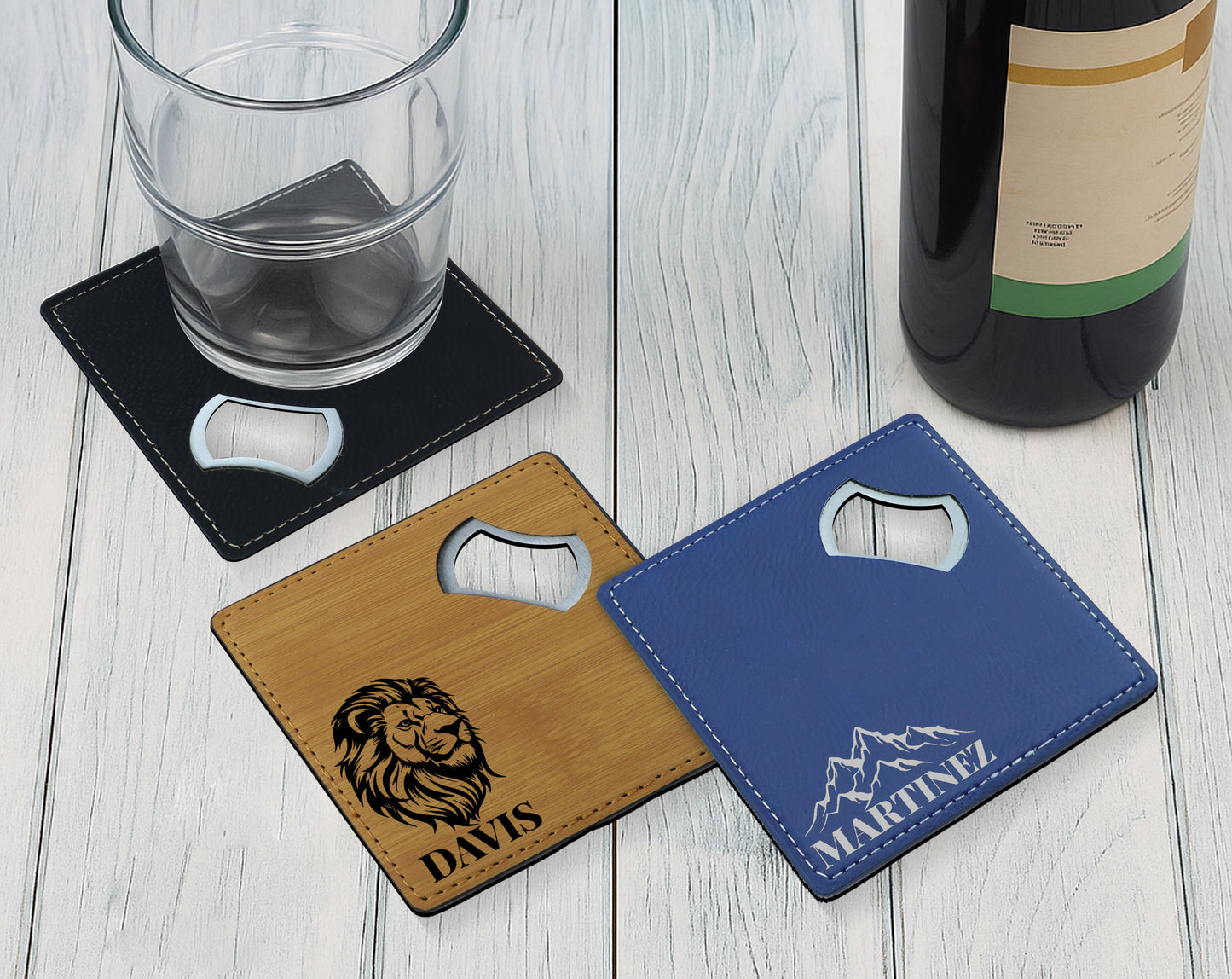 Wildlife Theme Steel Beer Opener, Customized Leatherette Bar Owner Gift
