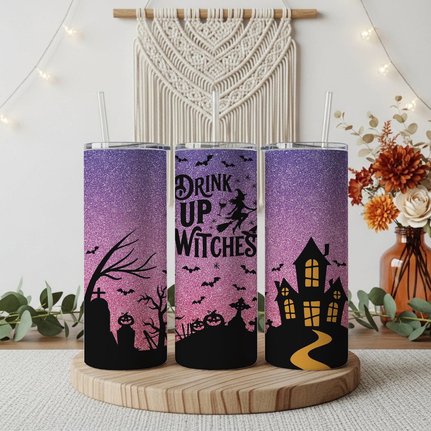 Witchy Town Halloween Tumbler, Funny Spook Season Drinkware with Straw