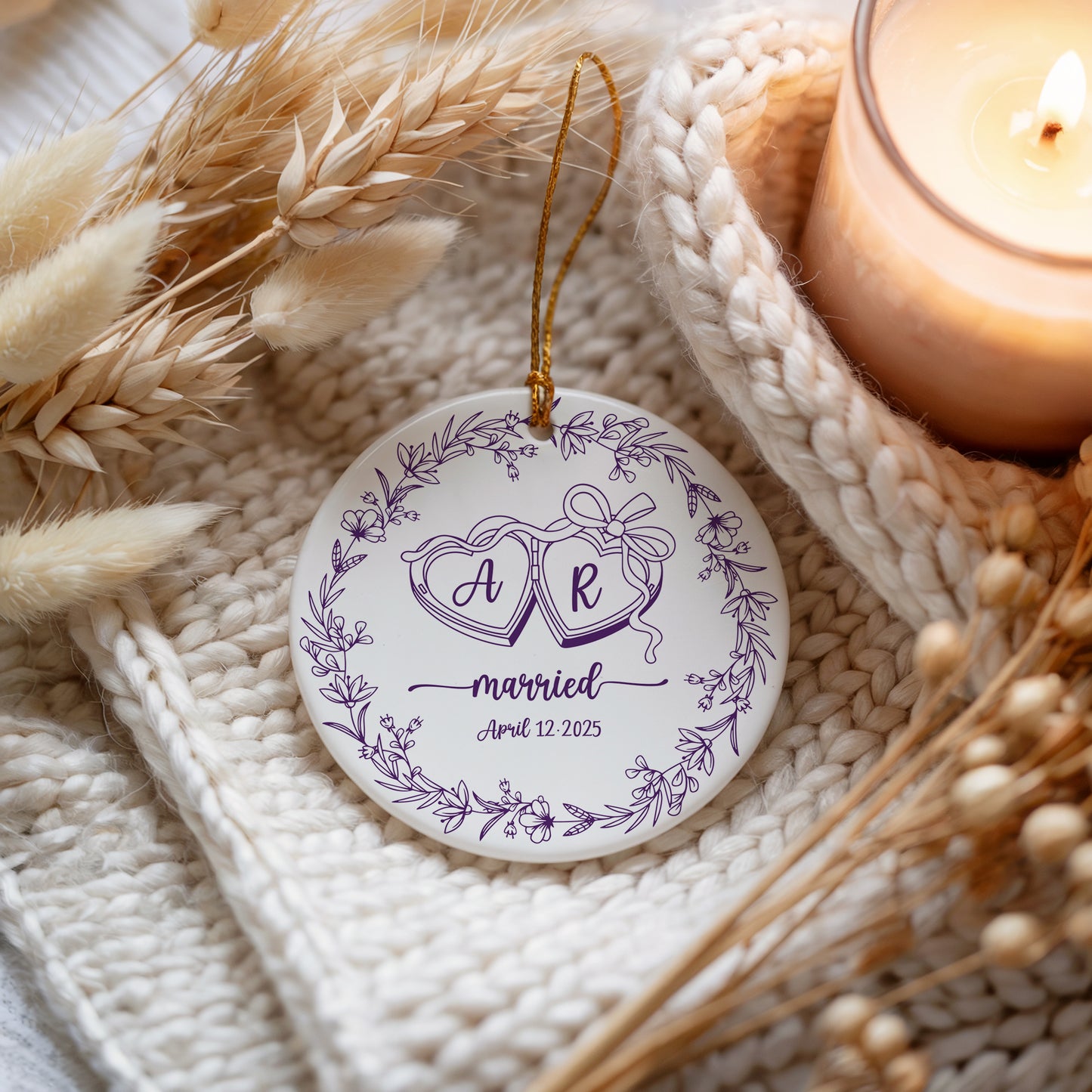 Floral Wreath Initials & Date Married Keepsake, Perfect Wedding Gift