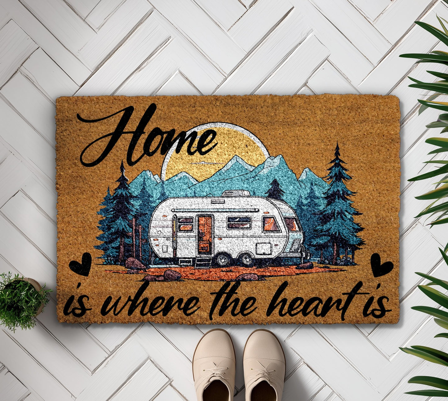 Mountain Landscape Rug, Welcome Home Doormat for RV Travel Lover