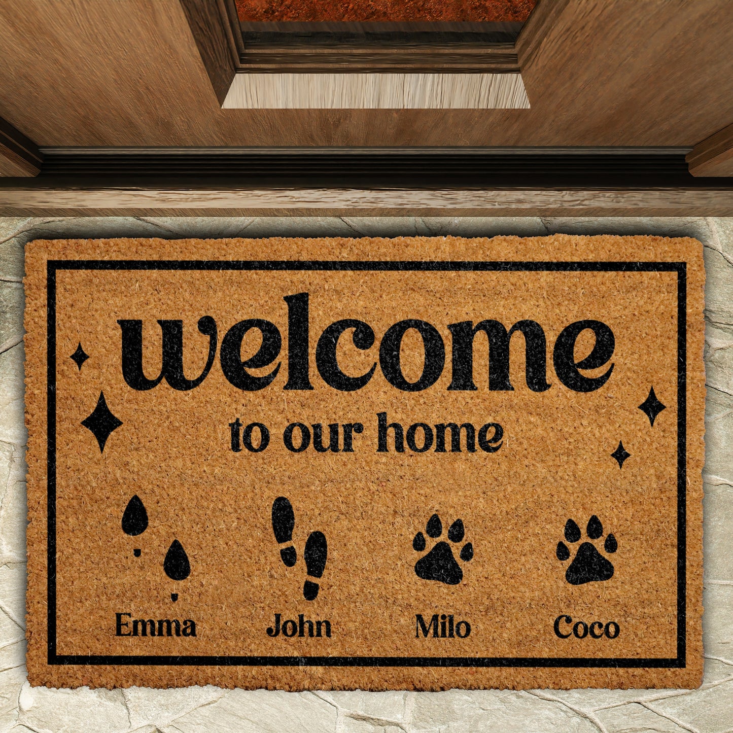 Personalized Family & Pet Doormat, Footprints & Paw Prints Welcome Mat