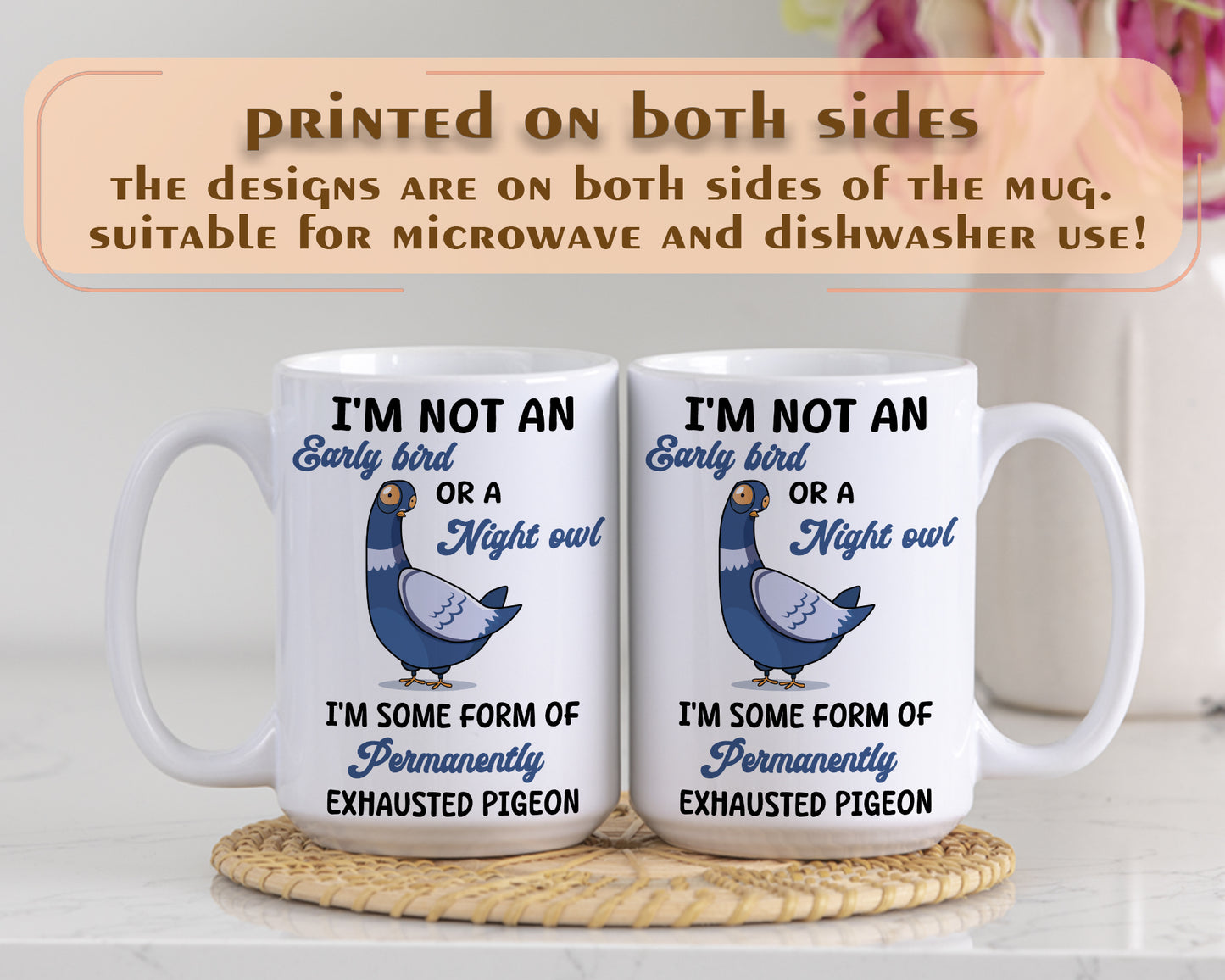 Permanently Exhausted Pigeon Coffee Mug, Humorous Gift For Tired People
