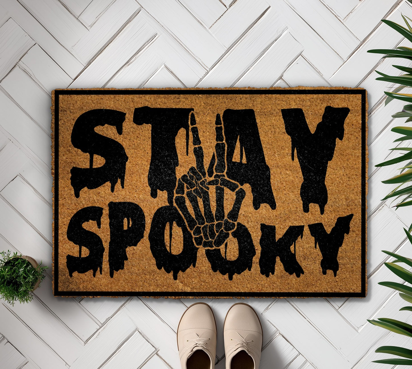 Spooky Season Doormat: Skeleton Peace Sign, Gothic Outdoor Rug