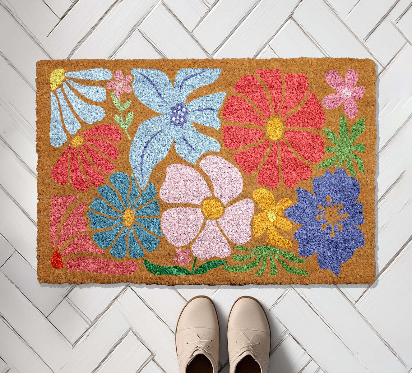 Vintage Floral Welcome Mat - Bohemian Front Porch Decor
