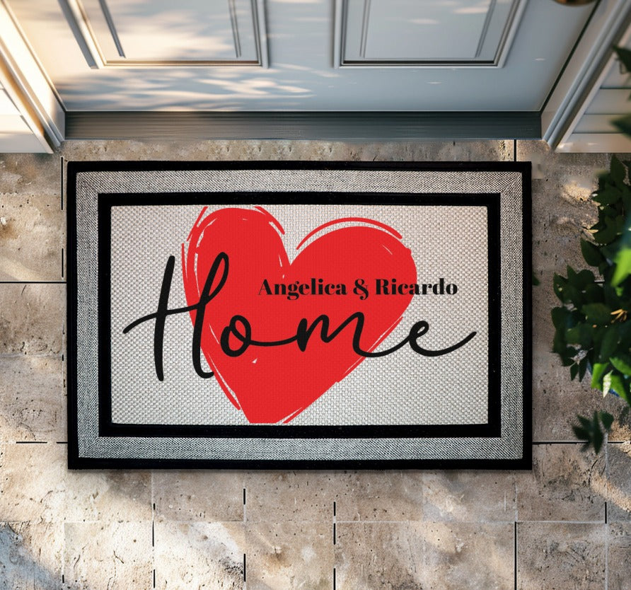 Custom Heart Couple Doormat, Personalized Family Welcome Mat, Cute Gift