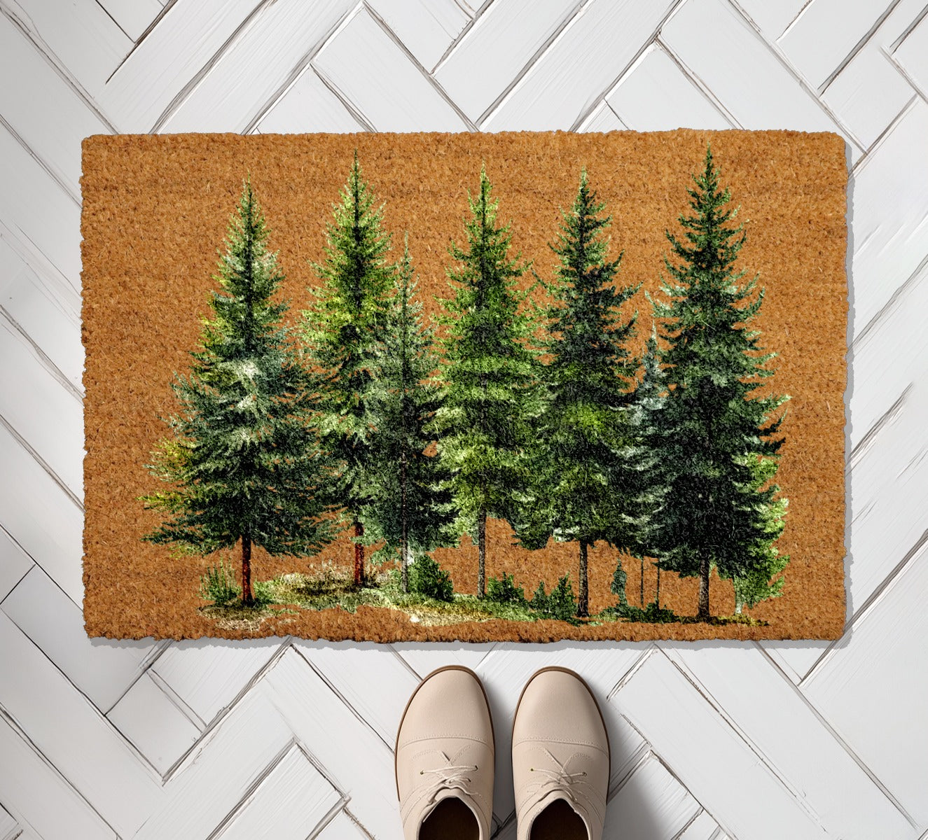 Evergreen Forest Welcome Mat: Nature-Inspired Holiday Decor for Winter