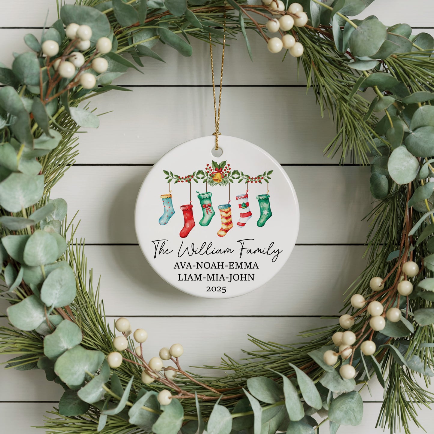 Personalized Family Name Christmas Ornament, Ceramic Xmas Decoration Keepsake