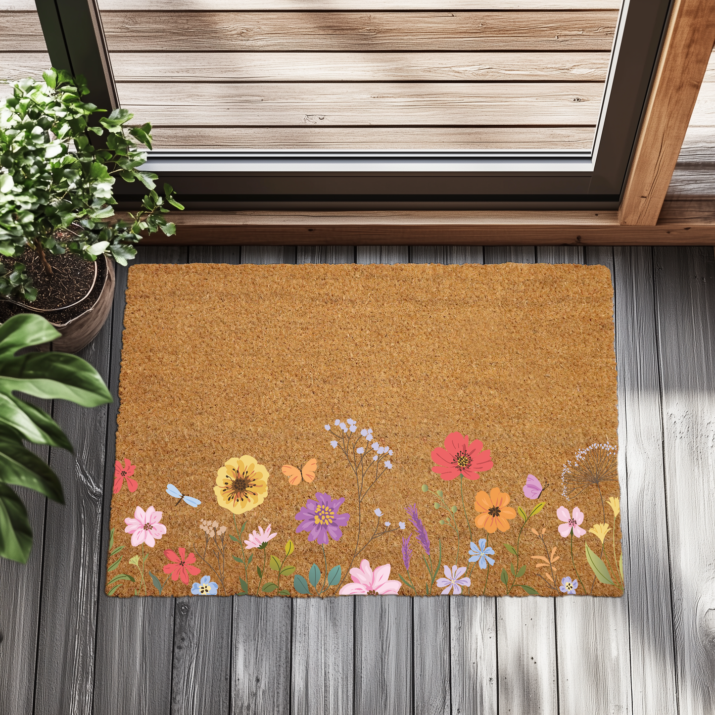 Floral Welcome Doormat, Perfect Wedding Home Gift, Flower Outdoor Decor