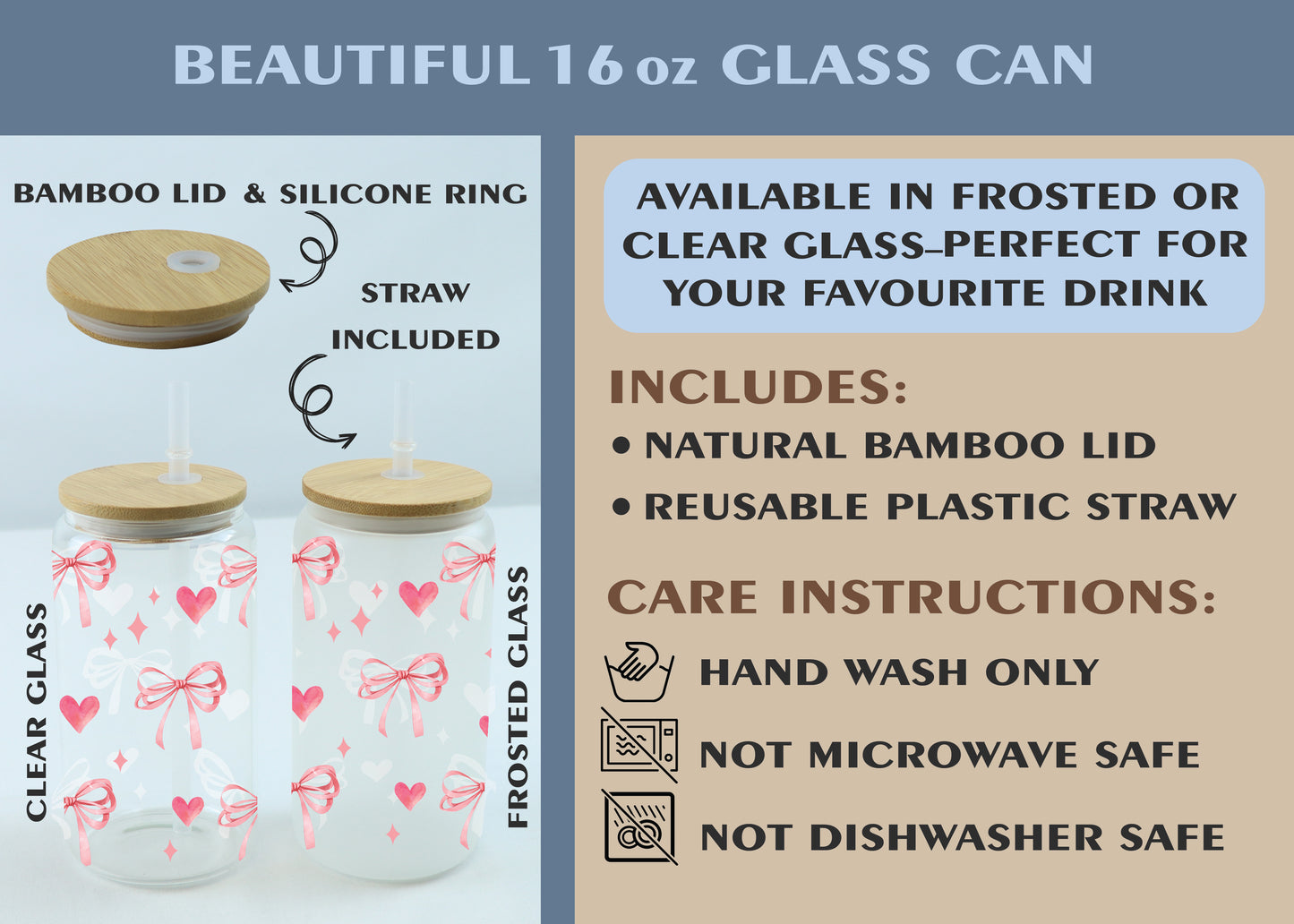 Coquette Bow Can Glass Tumbler, Girly Iced Coffee Cup, Cute Aesthetic Drinkware