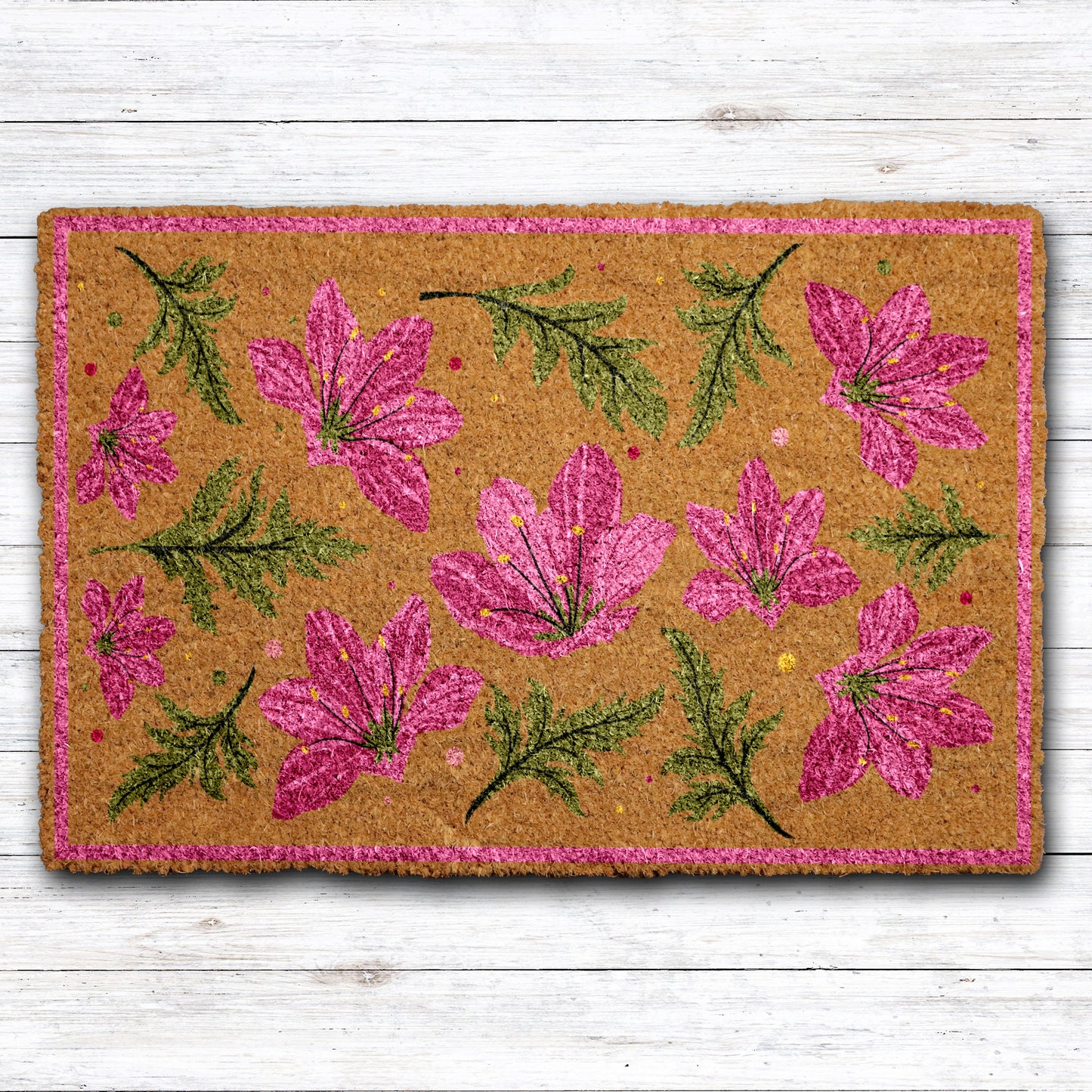 Vibrant Pink Floral Pattern Doormat, Brighten Your Home Entrance.