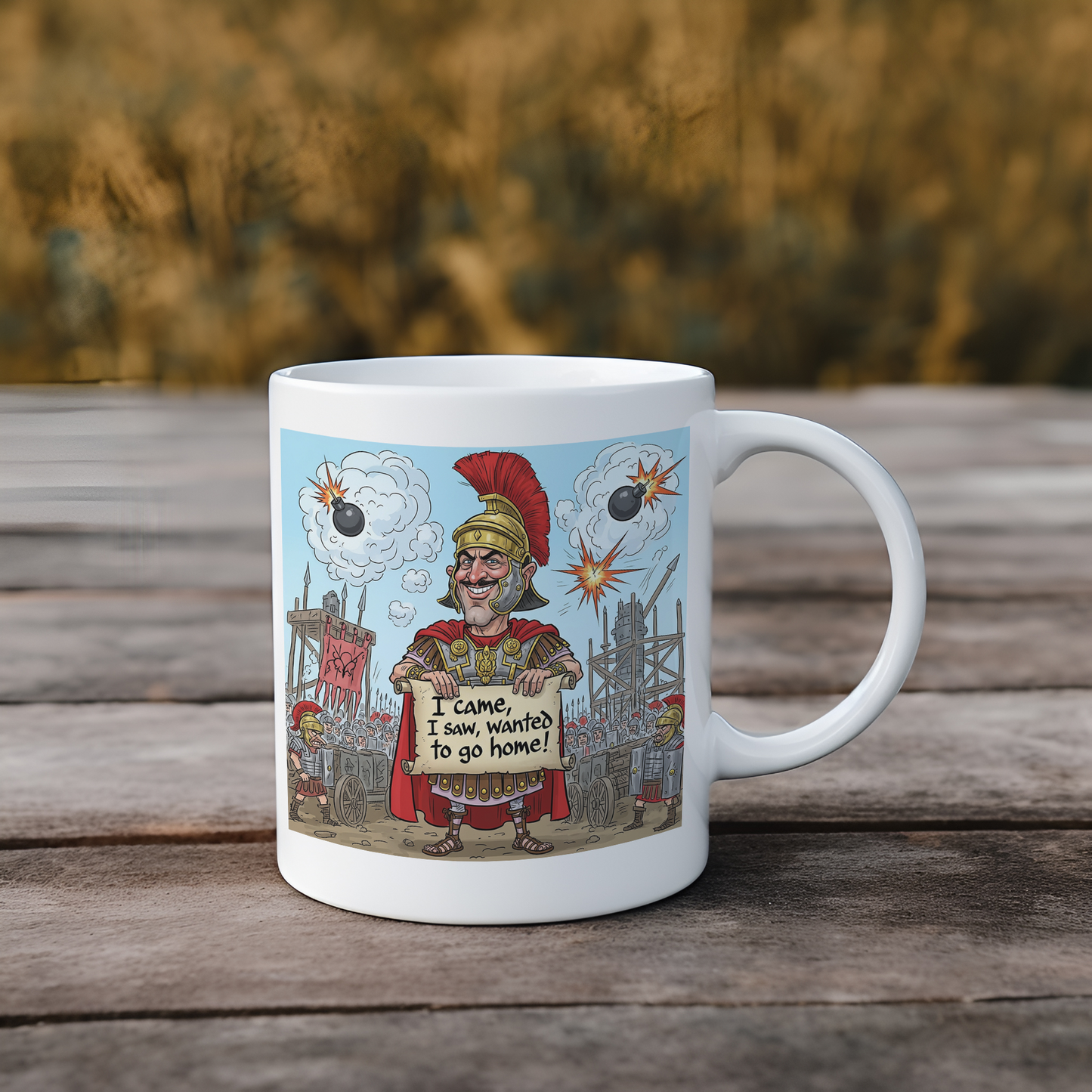 Roman Centurion Pottery Mug, Humorous Gladiator Cup, Historical Meme Goodness