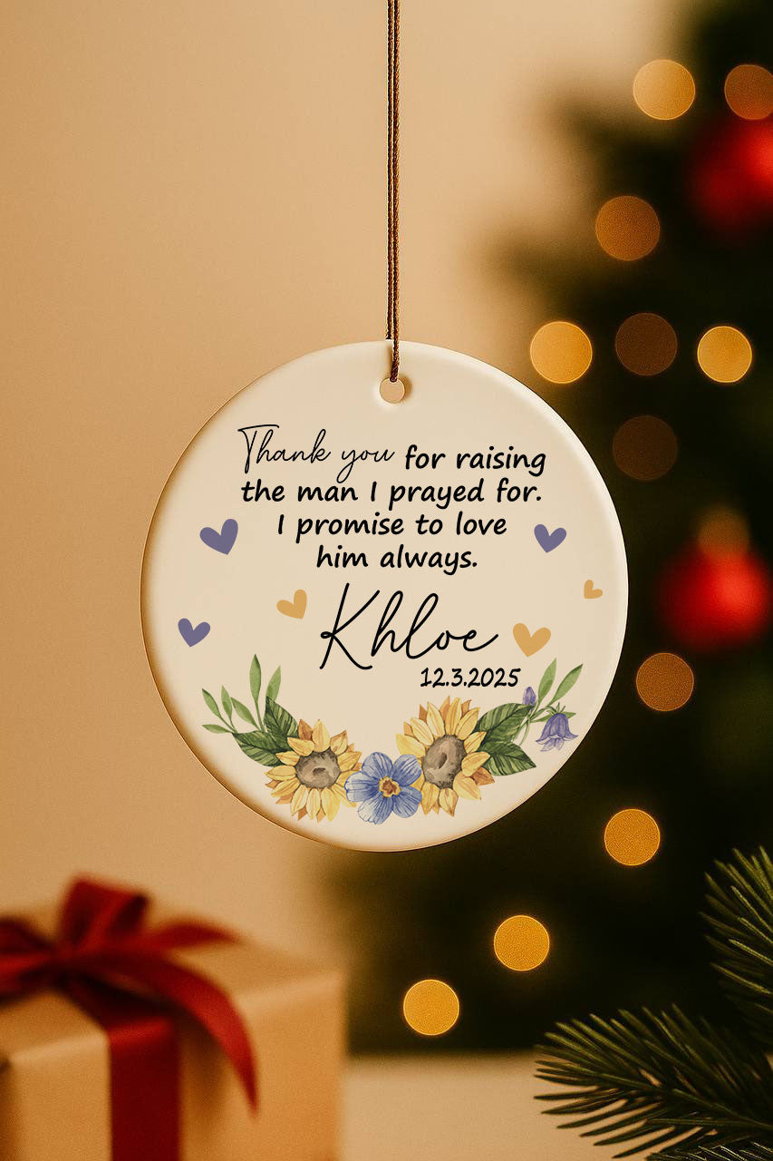 Floral Mother-In-Law Wedding Keepsake Ornament, Personalized Groom's Mom Thank You.