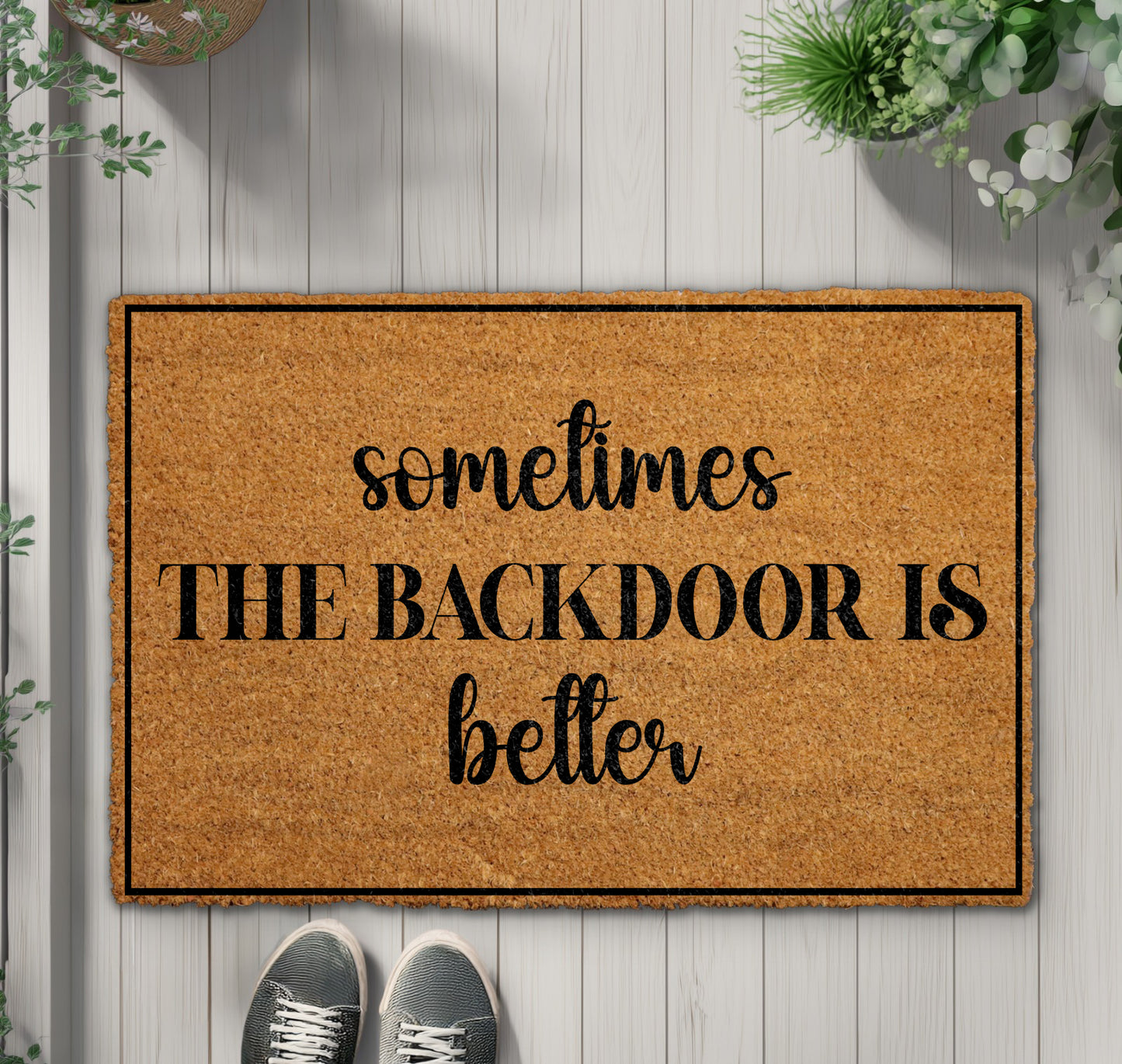 Make Guests Smile with Humorous Backdoor Doormat, Novelty Home Decor