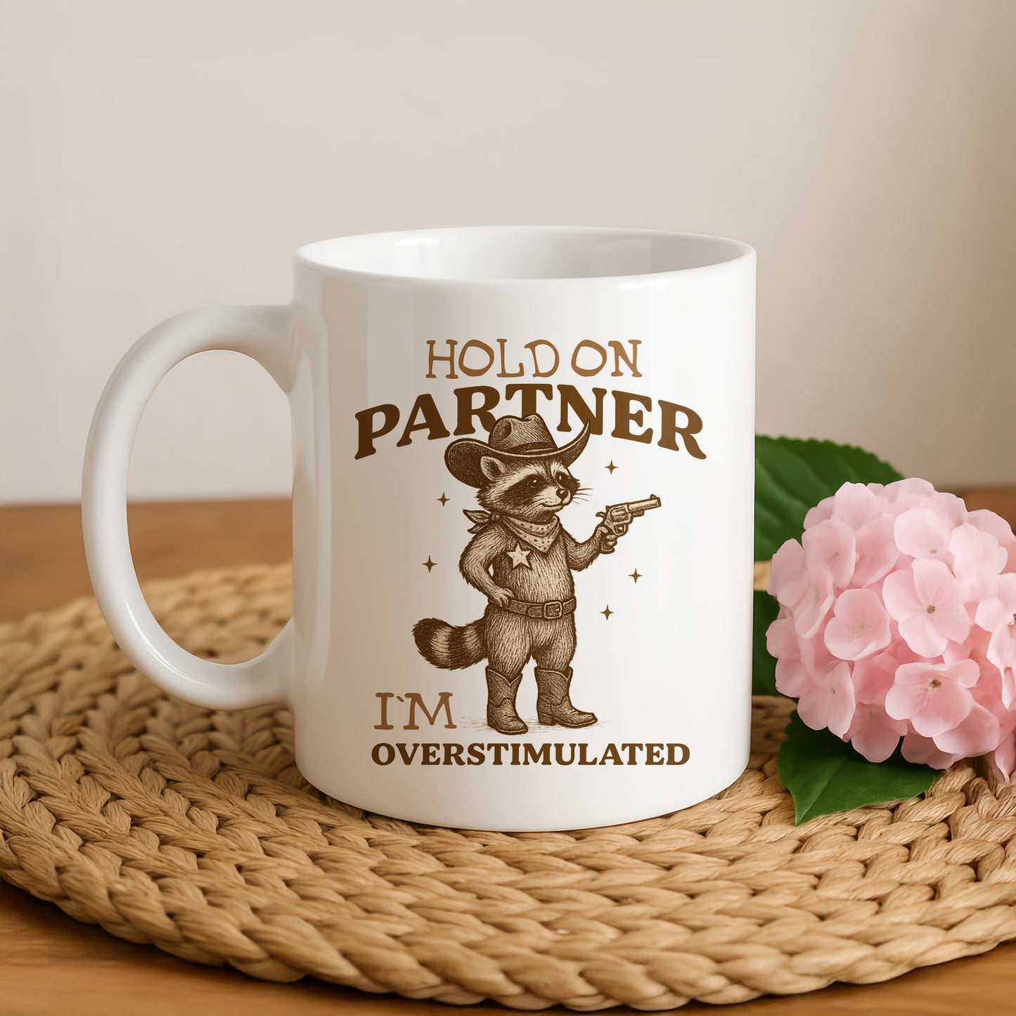 Cowboy Raccoon Ceramic Mug, Funny Western, Sarcastic Office, Humorous Tee Cup