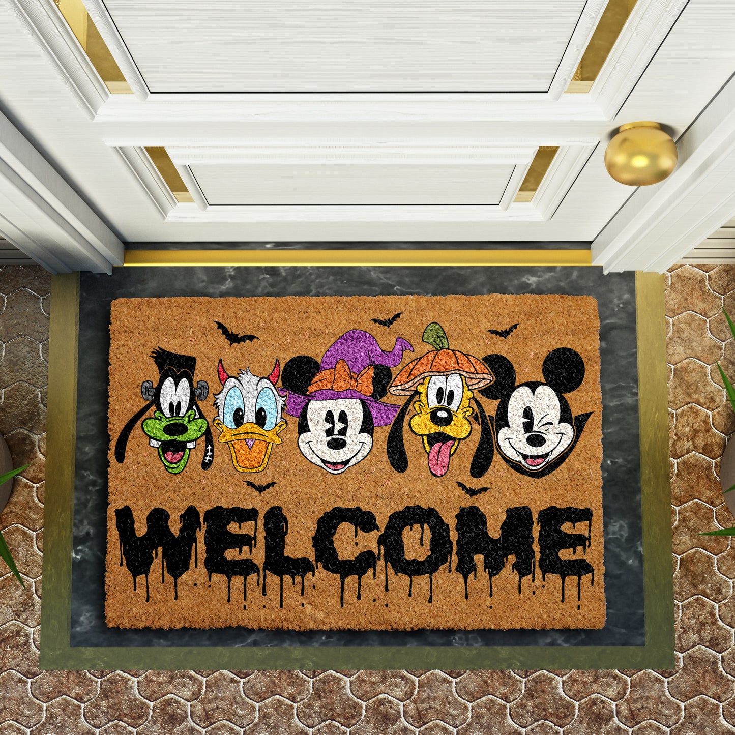 Mickey & Friends Halloween Doormat, Classic Cartoon Characters Entry Decor