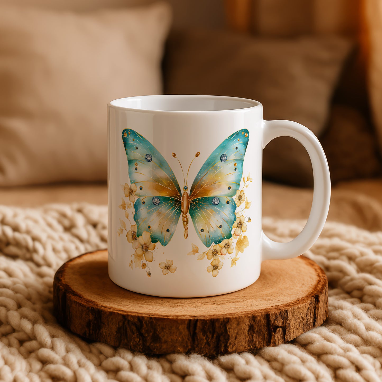 Boho Aesthetic Coffee Cup, Floral Butterfly Ceramic Tea Cup: Unique Mother's Day Gift
