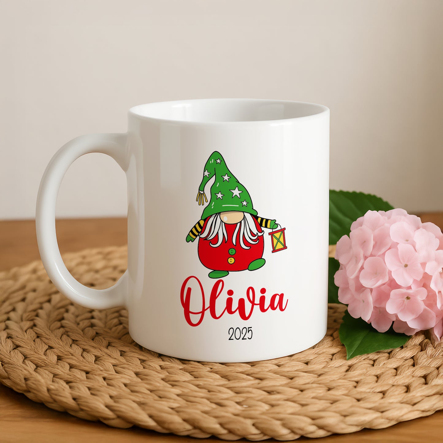 Customizable Gnome Christmas Coffee Mug, Big Cheer Cup, Stocking Stuffer