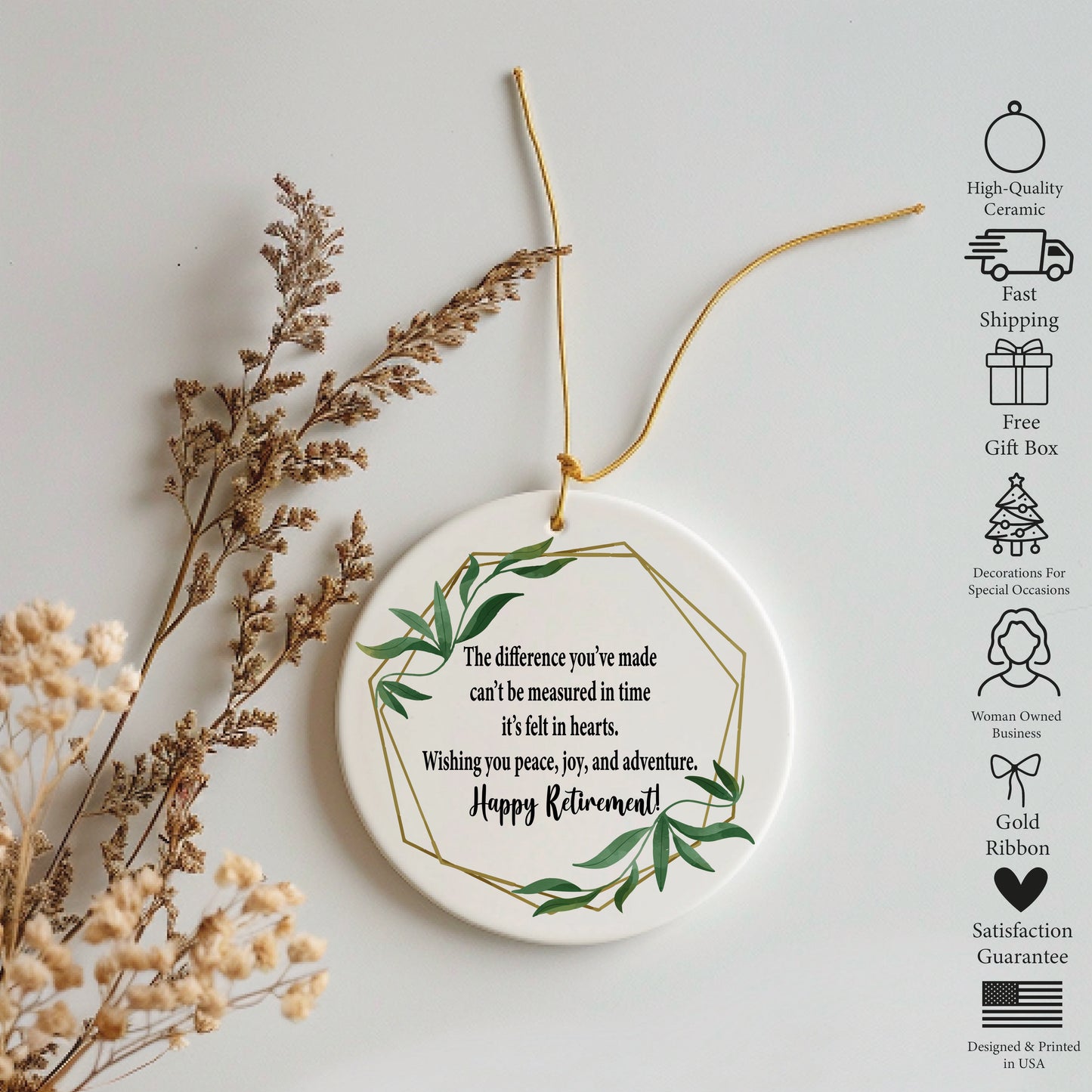 Elegant Retiree Ceramic Ornament, Meaningful Thank You Celebration Gift