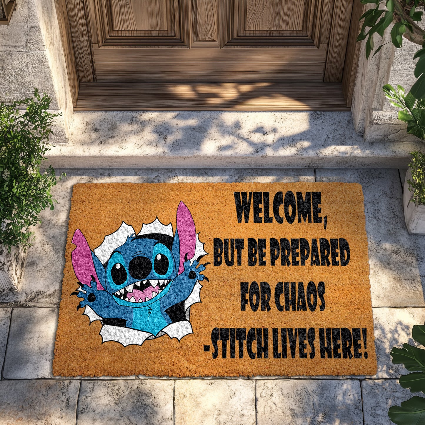 Stitch Lives Here Doormat, Funny Disney Fans Housewarming Decor