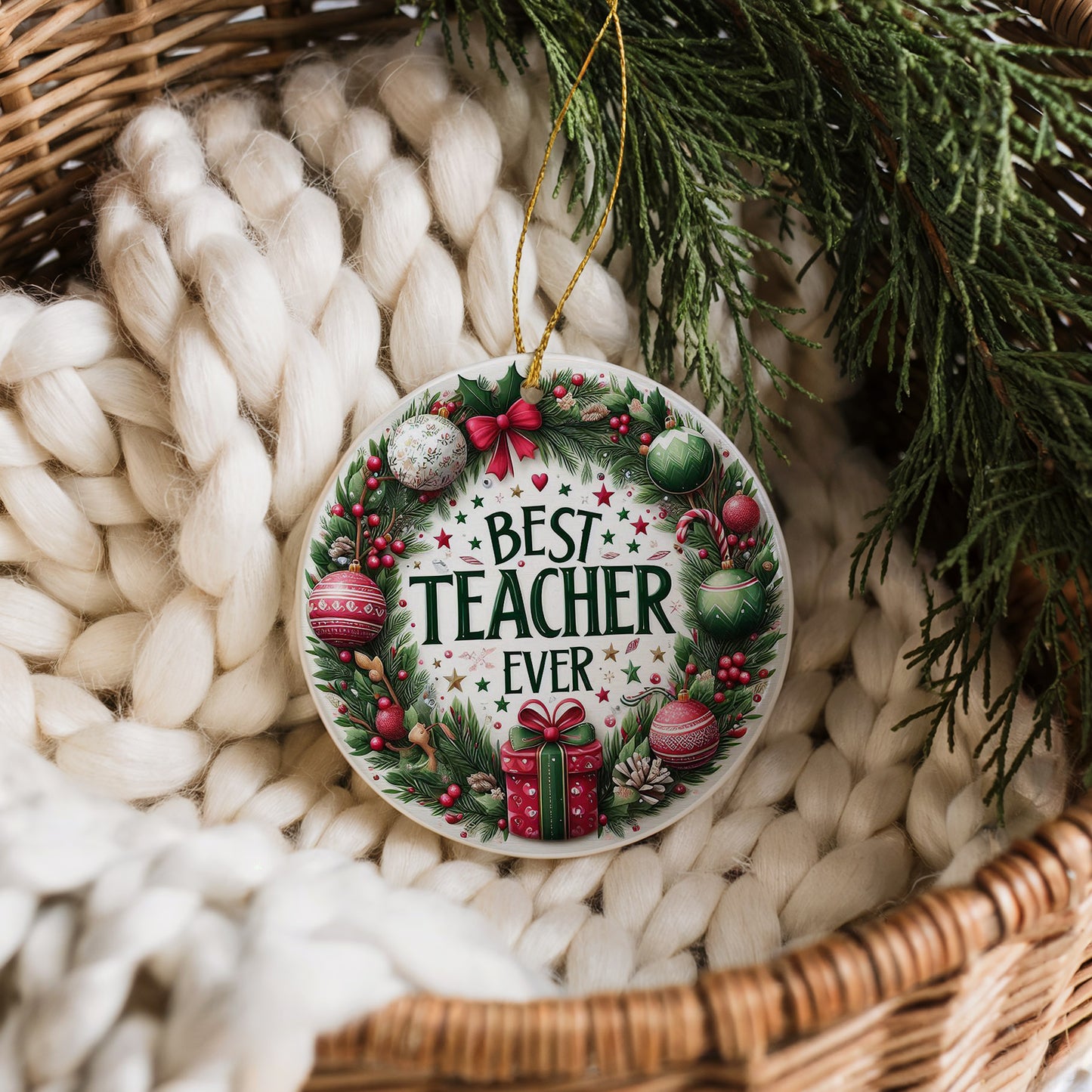 Vibrant Mistletoe Ornament: Best Teacher Ever Keepsake, Classroom Decoration