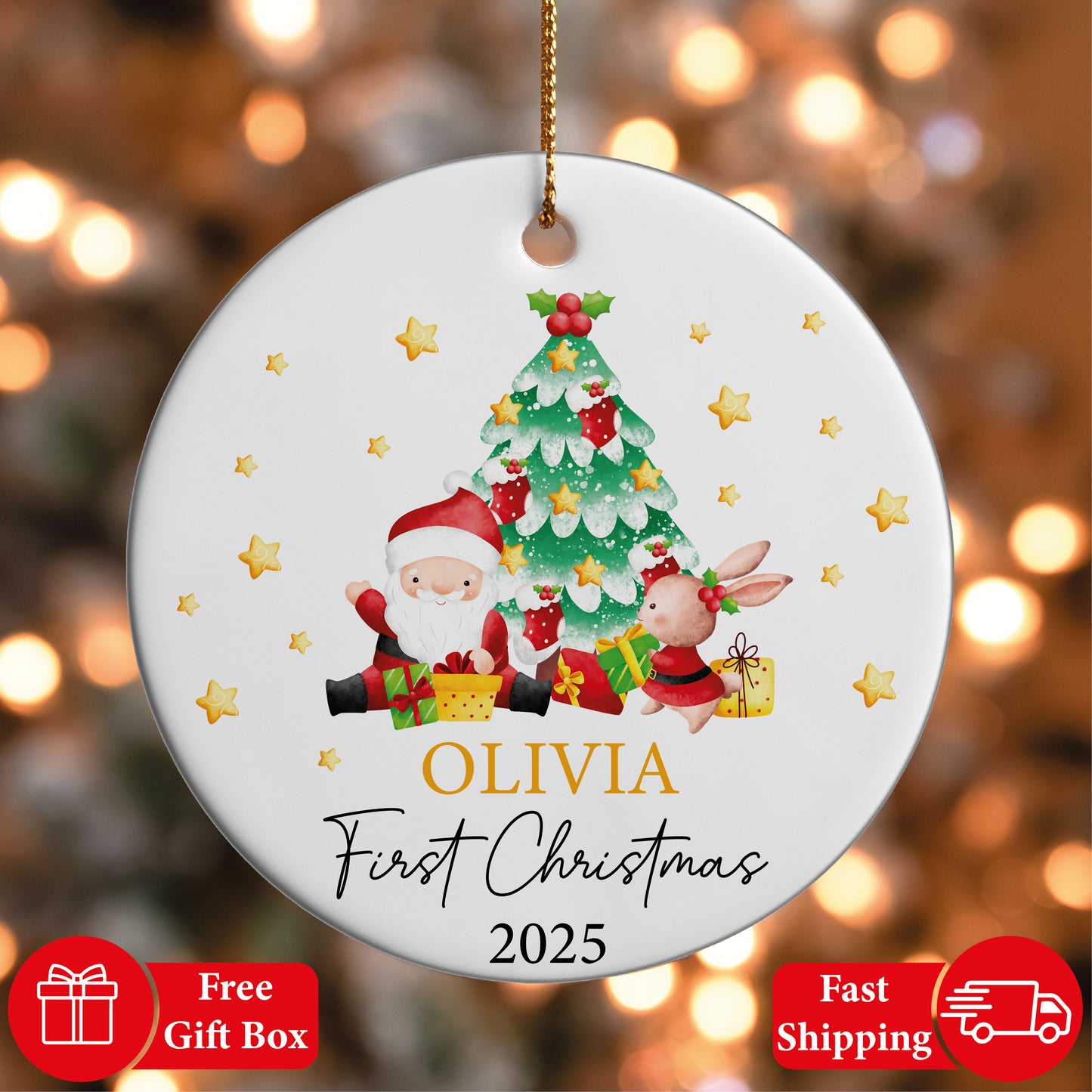 Custom Baby's First Christmas Ornament, Festive Xmas Tree Keepsake