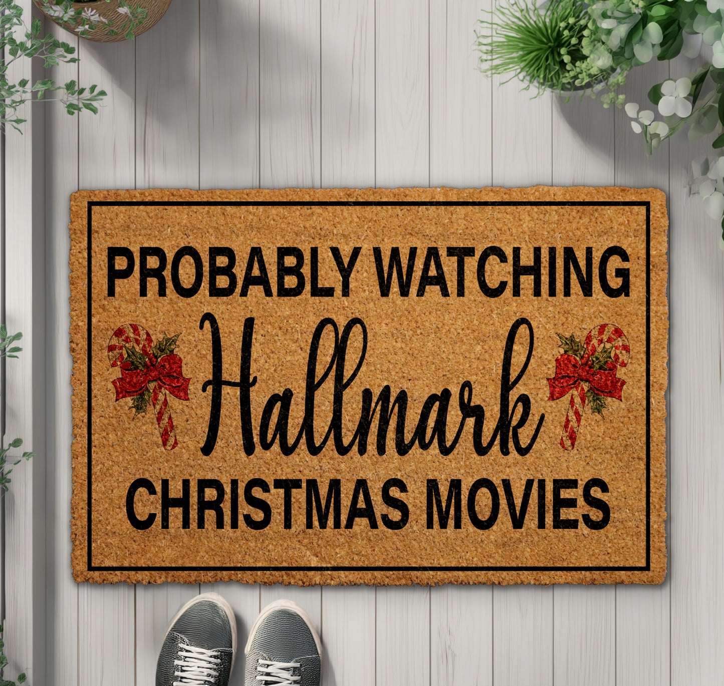 Cozy Winter Front Porch Rug, Funny Christmas Movies Welcome Mat