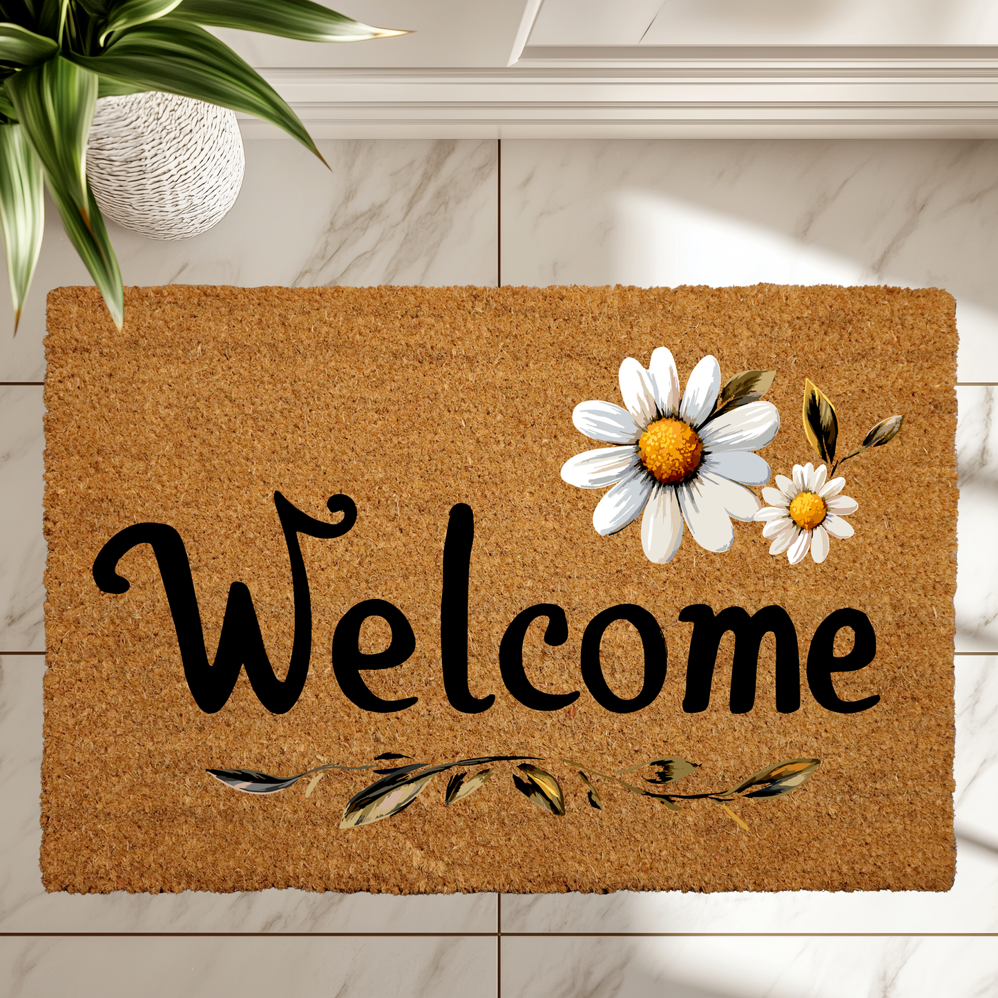Daisy Welcome Doormat, Perfect for Your Spring Porch Decor