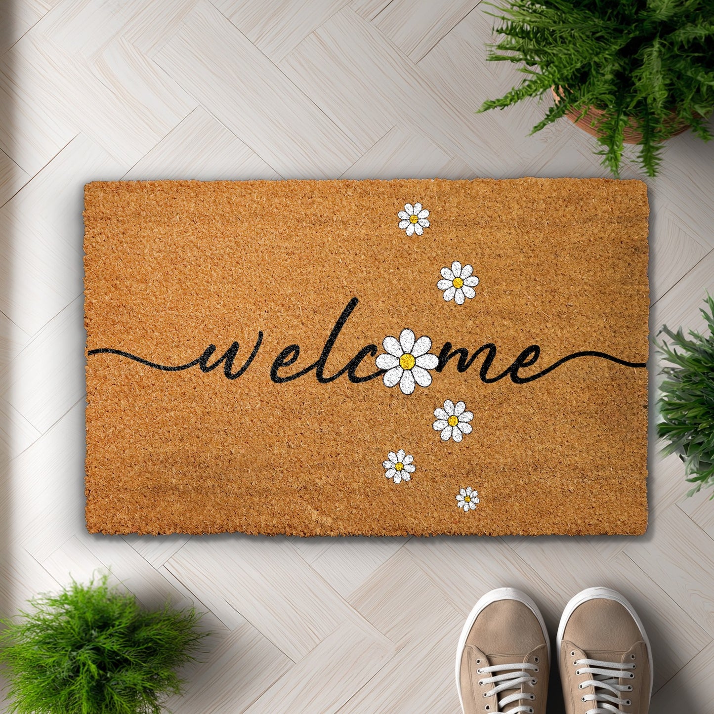 Spring Daisy Doormat: Floral Welcome for Farmhouse Porch Decor