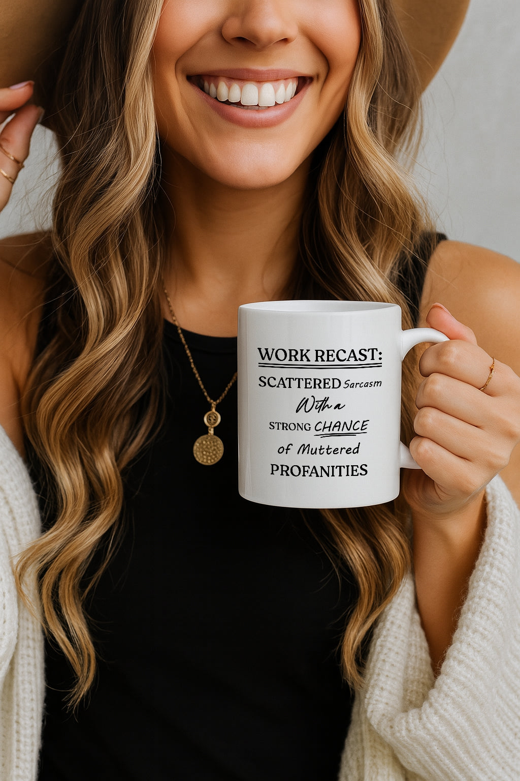 Office Humor Pottery Mug: Sarcasm, Laughter, Profanities