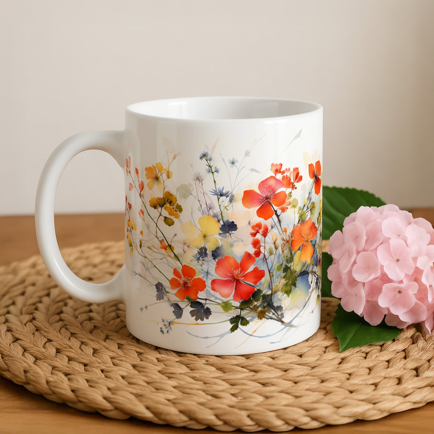 Orange Wildflowers Aesthetic Coffee Mug, Floral Tea Cup, Nature Lover Gift
