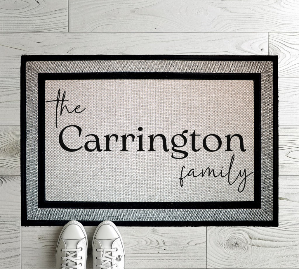 Personalized Family Name Doormat, Modern Housewarming Front Porch Decor