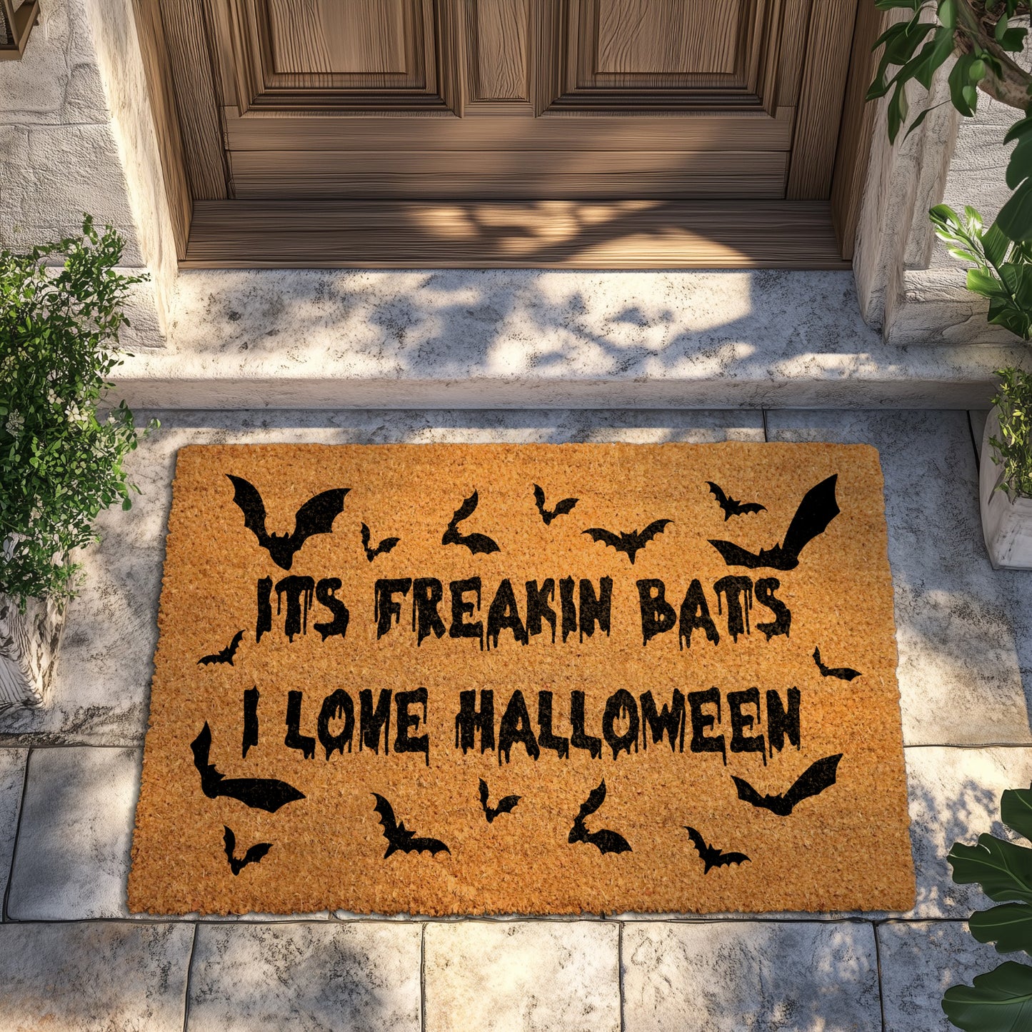 Freakin Bats Doormat, Spooky Season Welcome Rug, Gothic Entry Decor