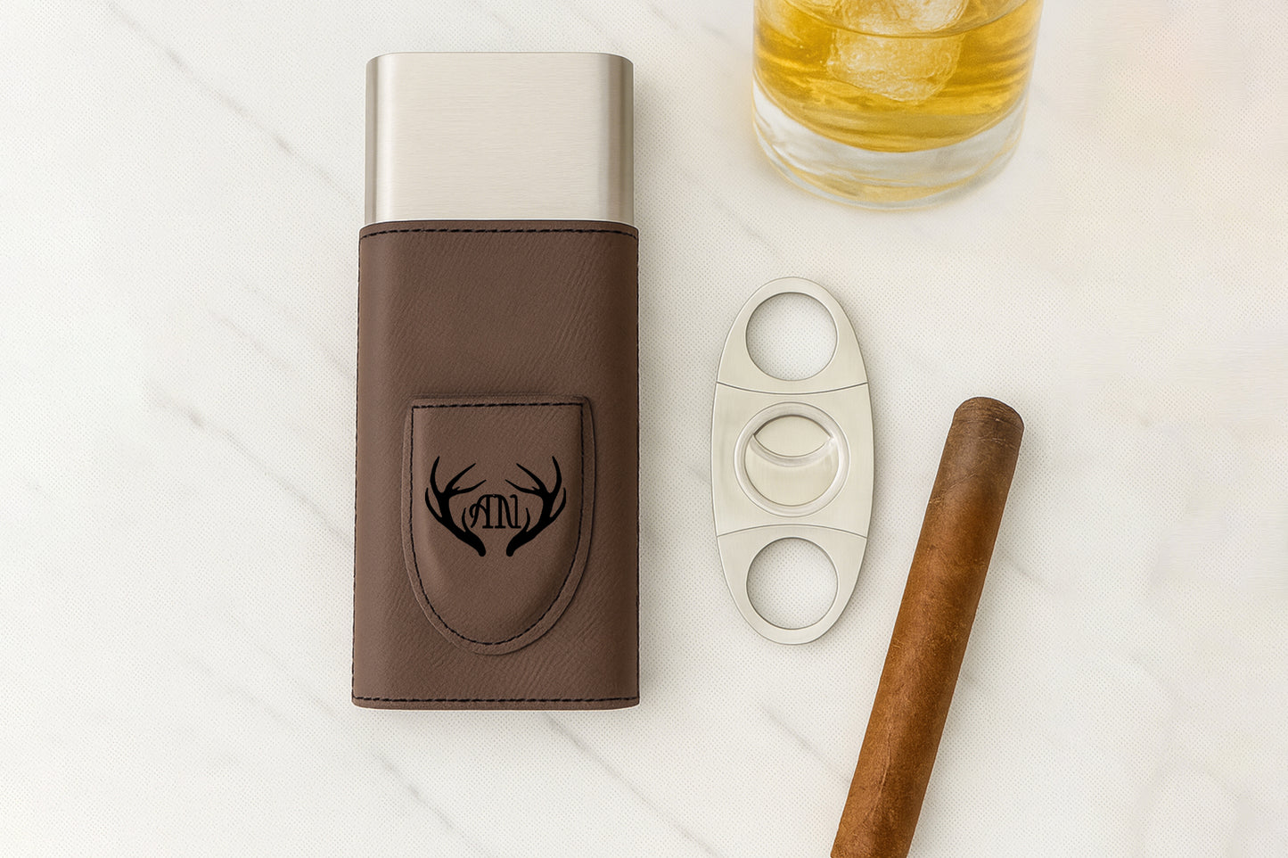 Custom Cigar Case With Cutter, Engraved Gift for Groomsmen