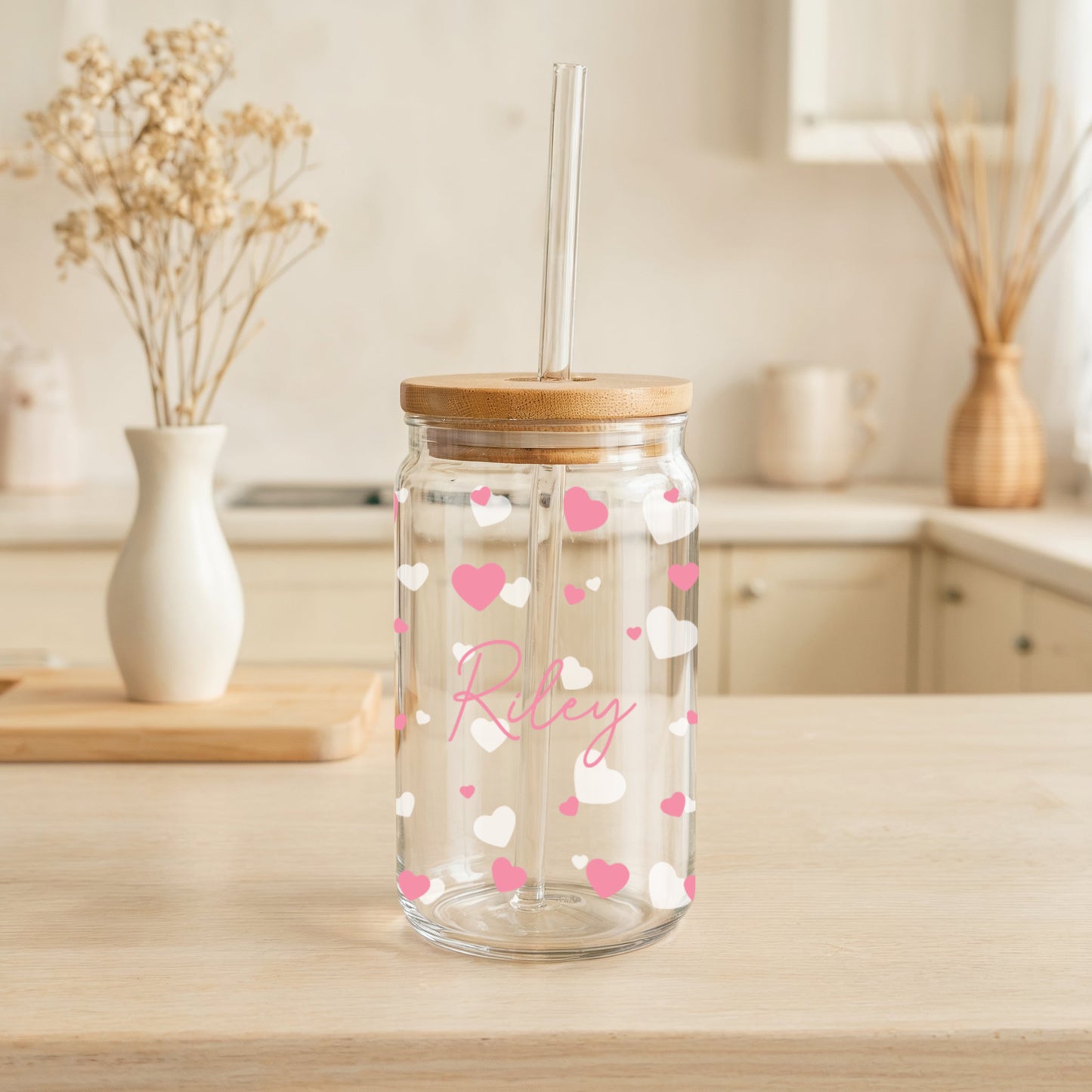 Small Hearts Iced Coffee Cup, Valentine's Day Glass Tumbler Gift