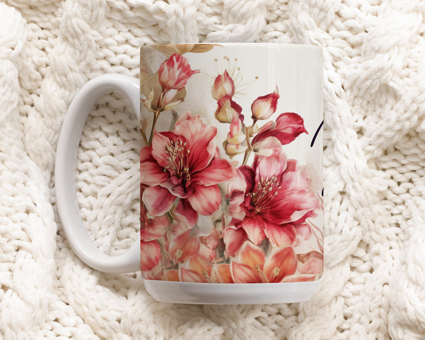 Custom Botanical Name Mug, Personalized Floral Ceramic Cup, Vibrant Butterfly